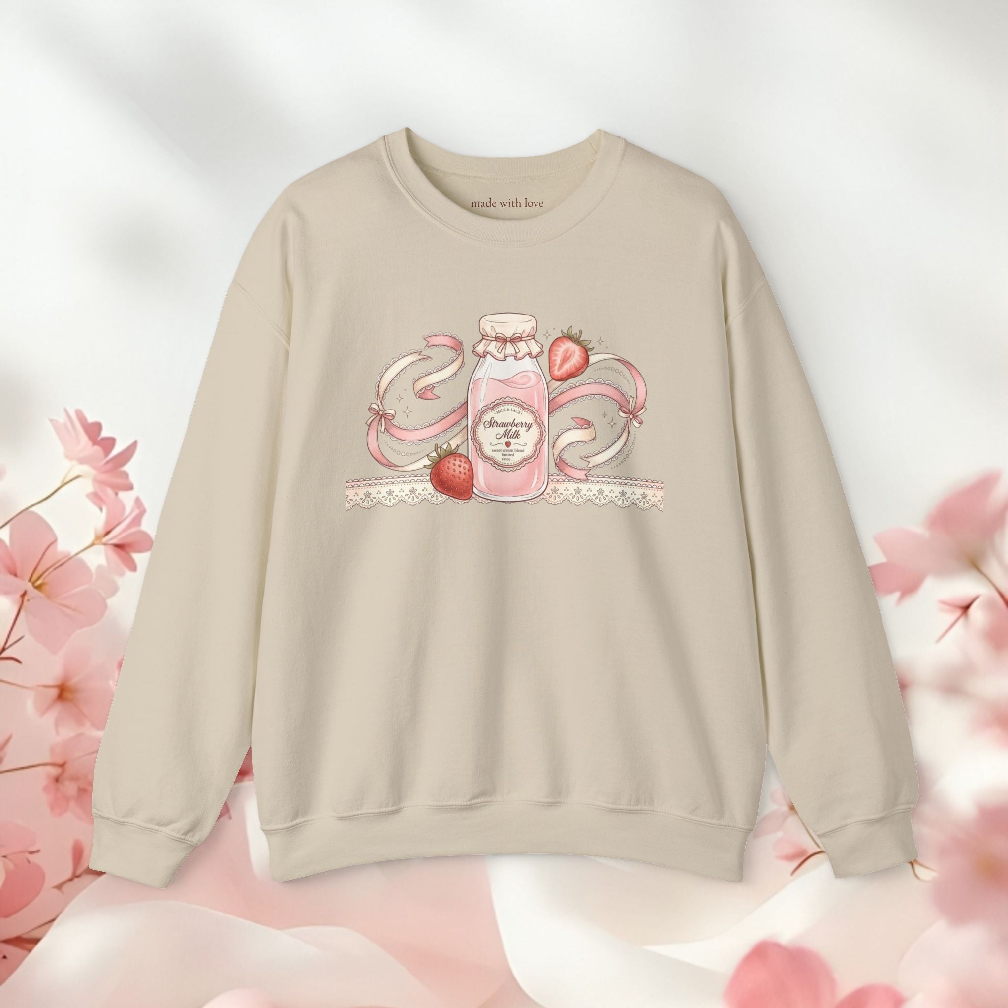 Strawberry Cream Crewneck Sweatshirt — Delicate Pastel Berry Design