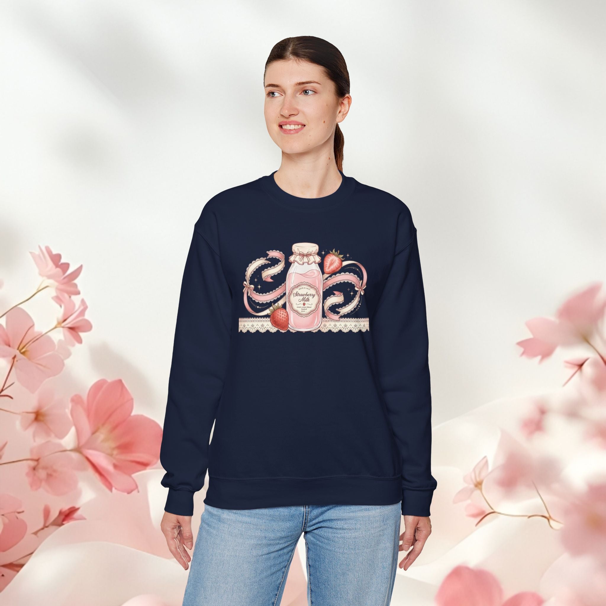 Strawberry Cream Crewneck Sweatshirt — Delicate Pastel Berry Design