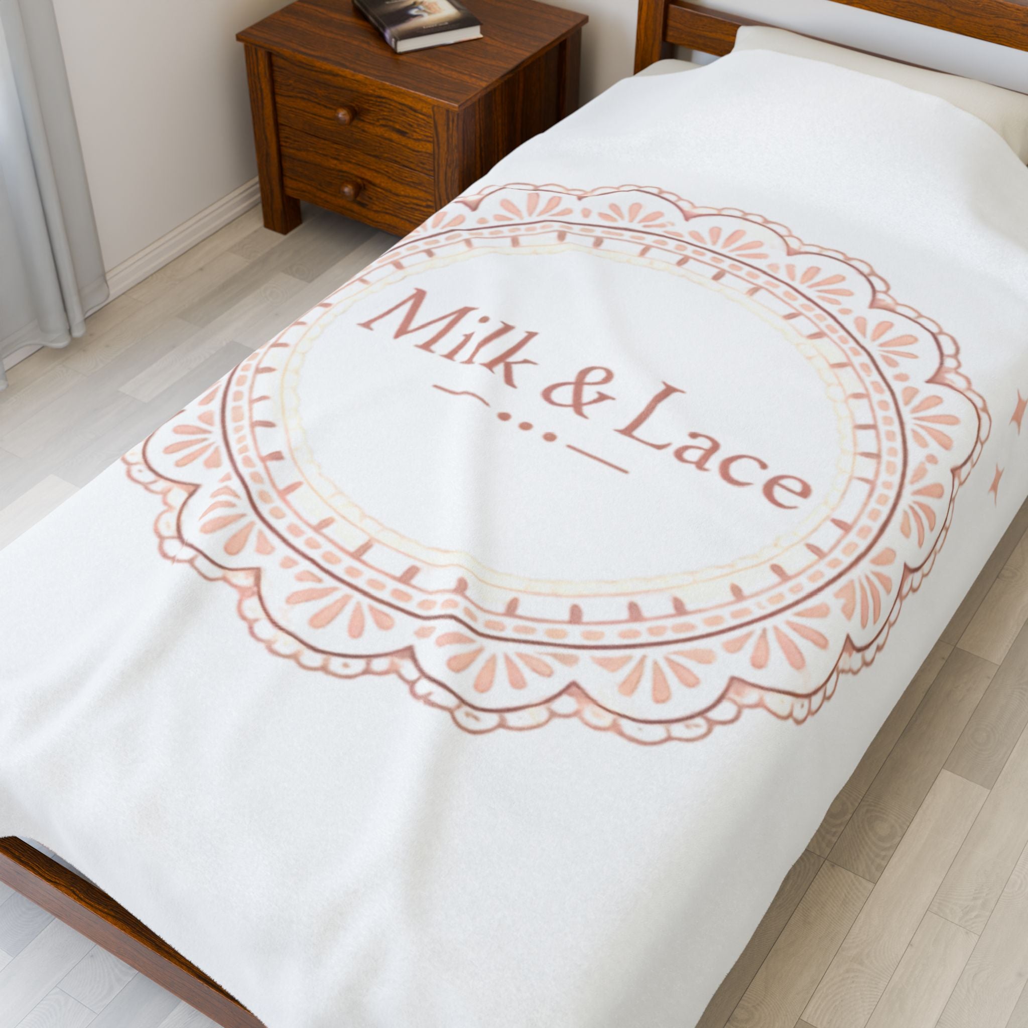 Velveteen Plush Blanket — "Milk & Lace" Soft Decorative Throw for Cozy Bedrooms, Gift for Her