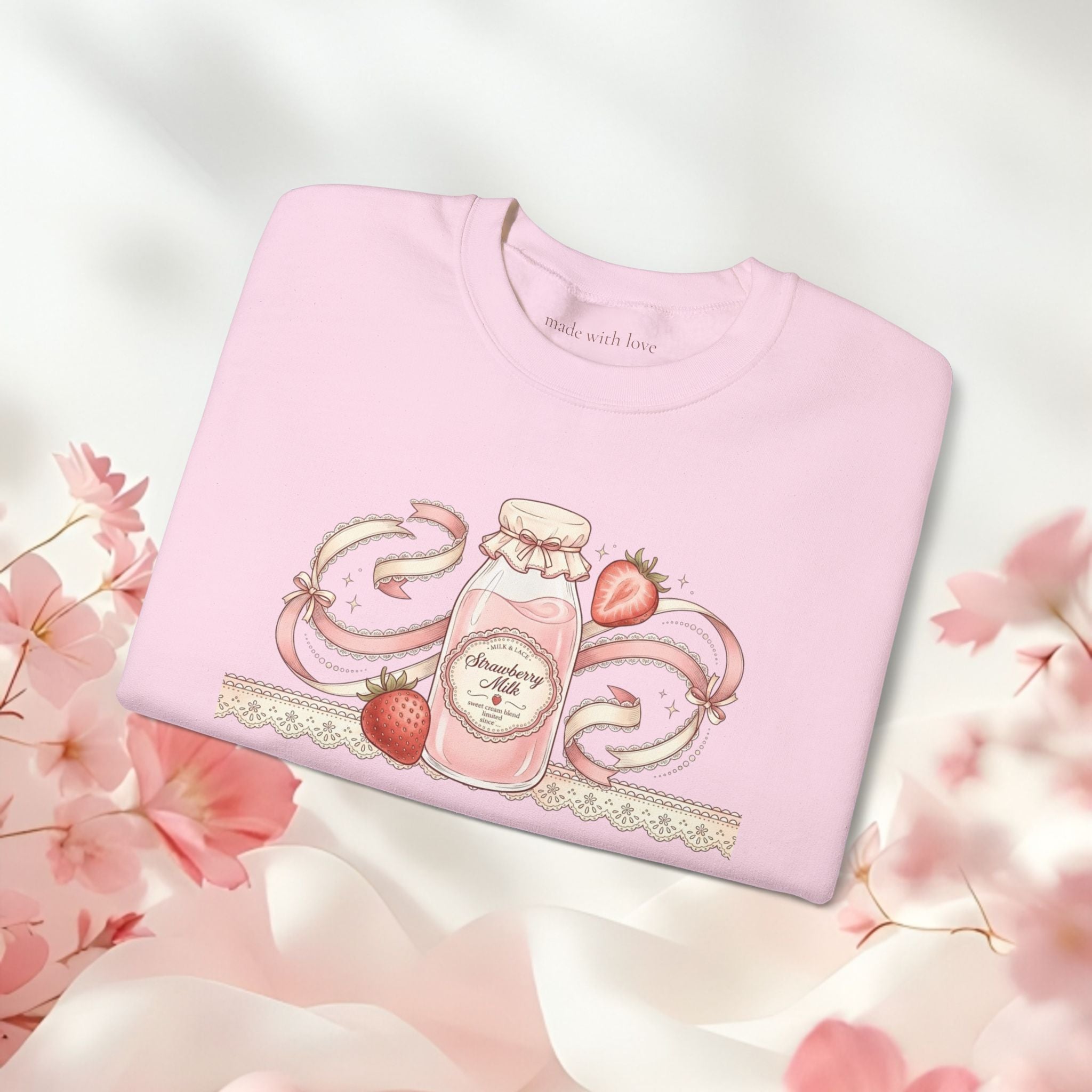Strawberry Cream Crewneck Sweatshirt — Delicate Pastel Berry Design