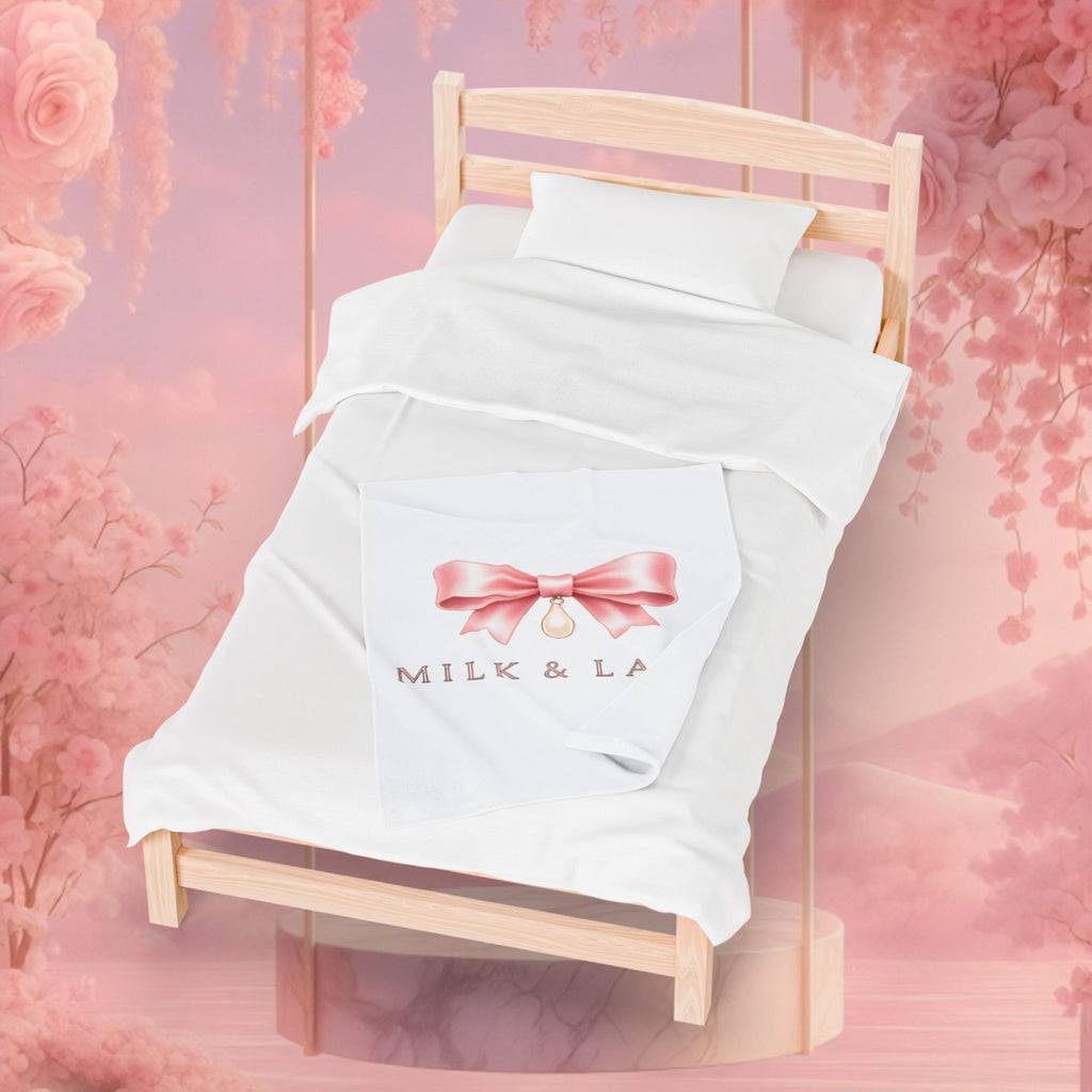 Velveteen Plush Blanket — Milk & Lace Pink Bow Baby Blanket