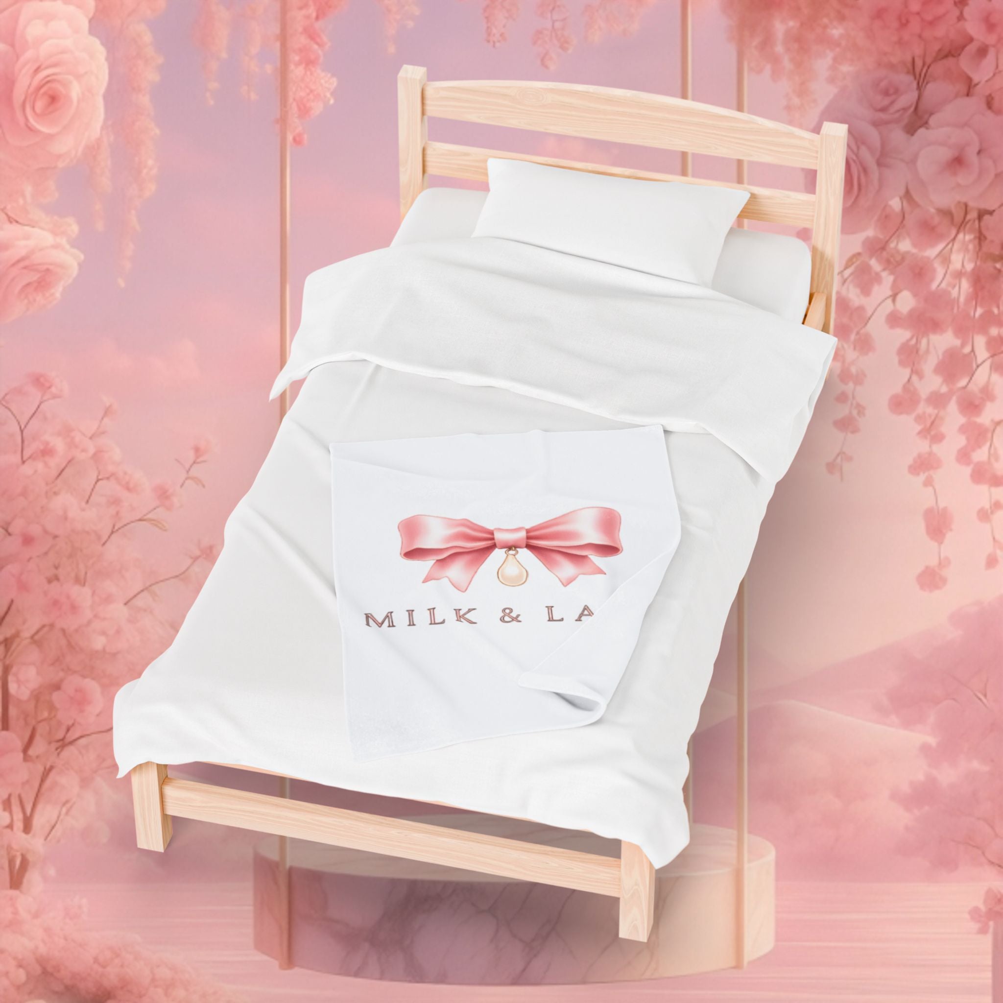 Velveteen Plush Blanket — Milk & Lace Pink Bow Baby Blanket