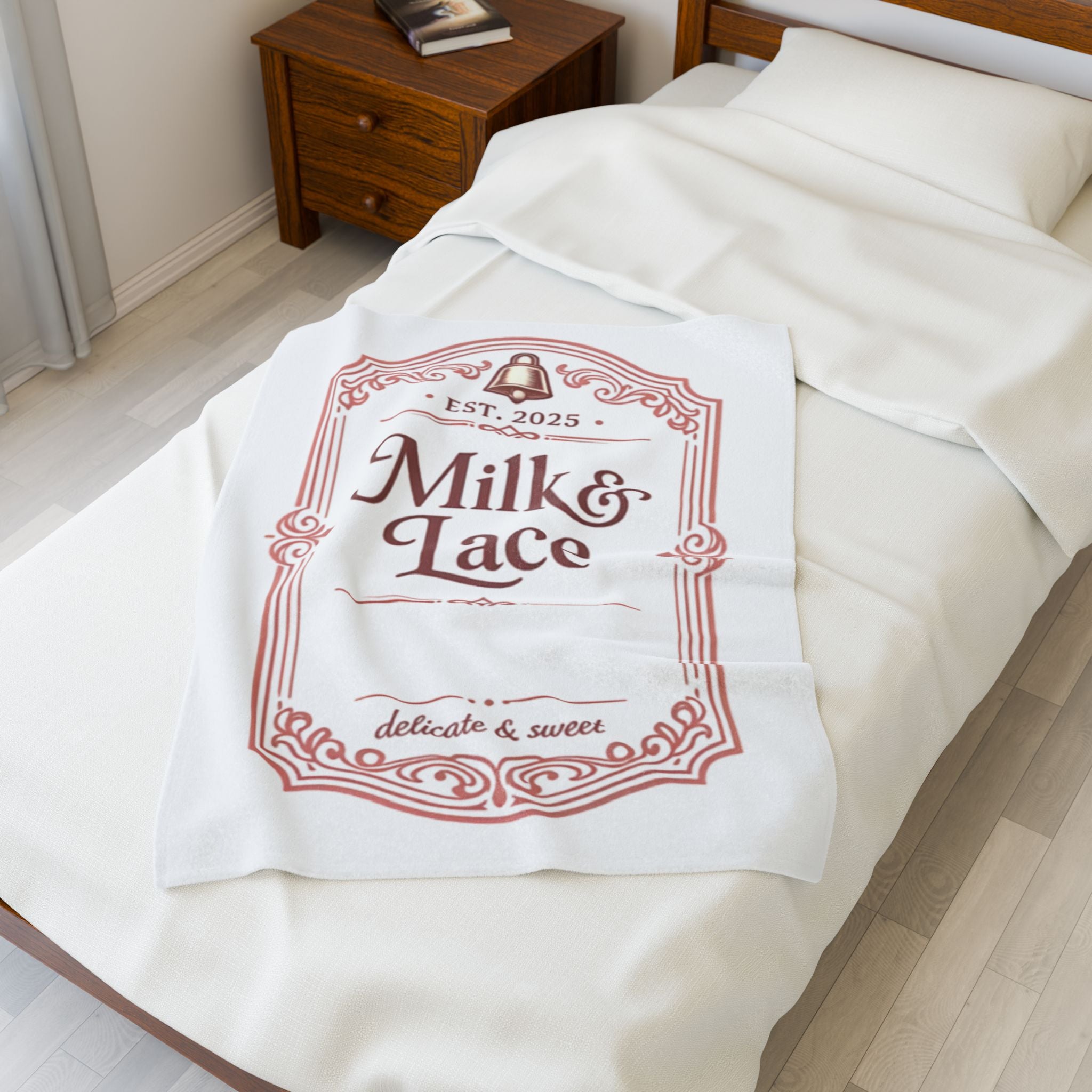 Velveteen Plush Blanket — "Milk & Lace" Vintage Label Cozy Throw