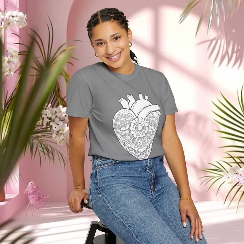 Lace Heart Anatomical Tee — "soft things only" Cotton T-Shirt