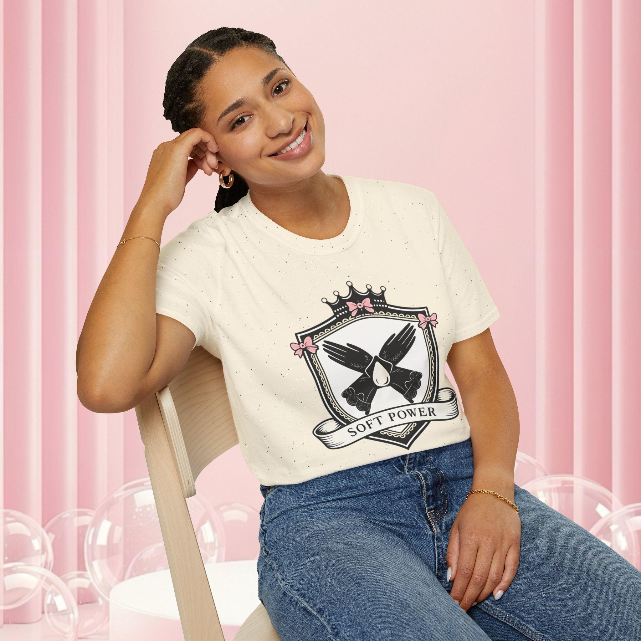 Soft Power Crest T‑Shirt — 'Milk & Lace' Feminine Crest Tee