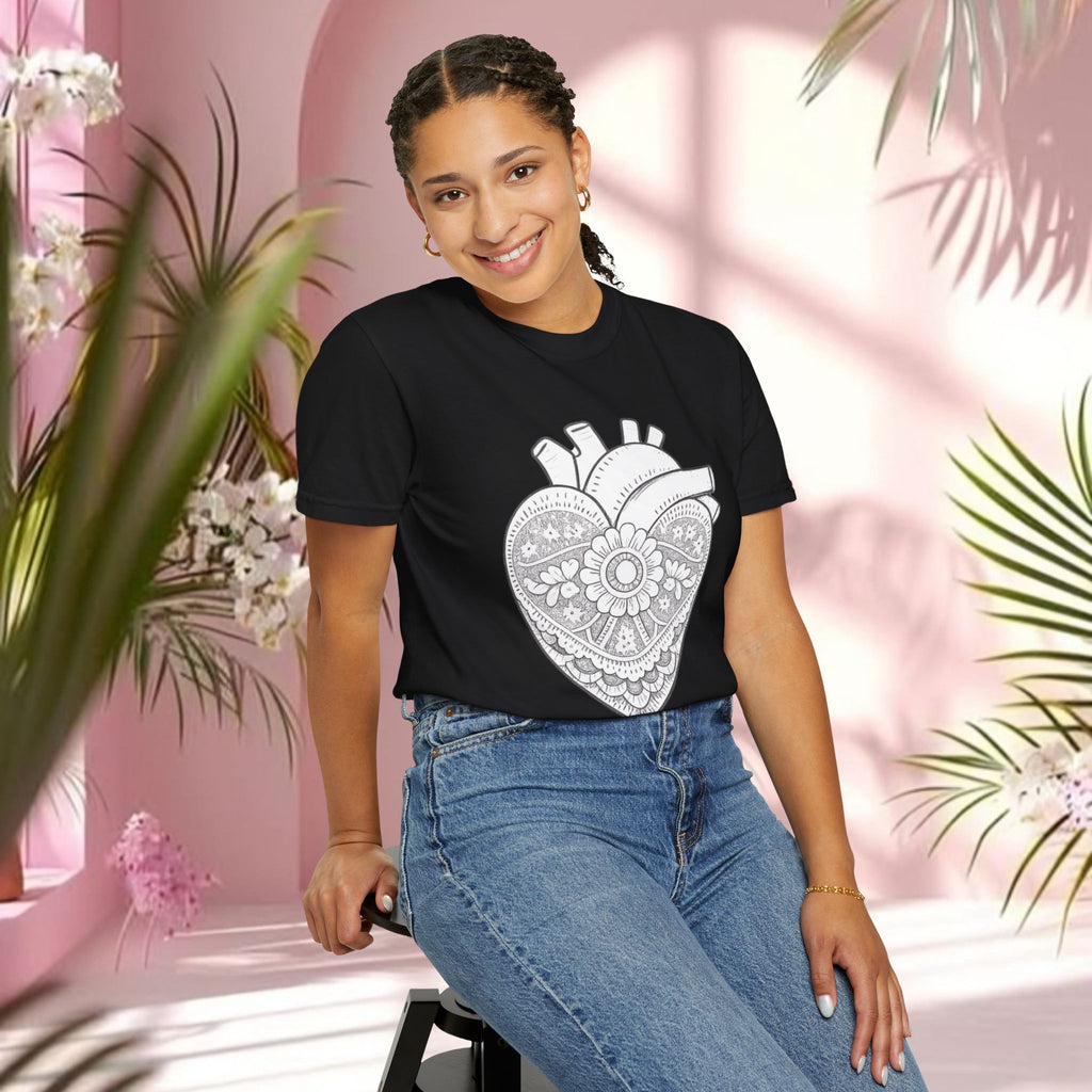 Lace Heart Anatomical Tee — "soft things only" Cotton T-Shirt