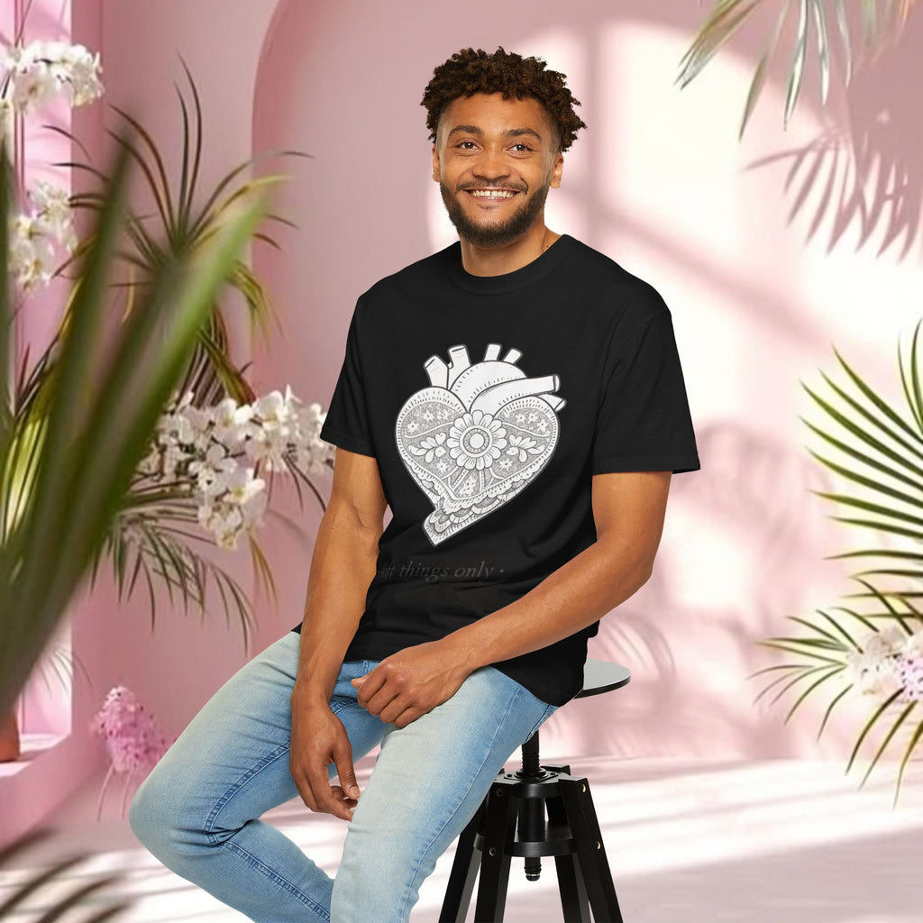 Lace Heart Anatomical Tee — "soft things only" Cotton T-Shirt