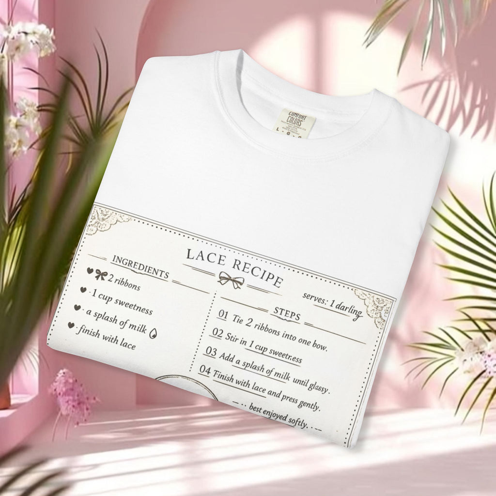 Lace Recipe Graphic T‑Shirt — “sweet + soft + delicate” Vintage Recipe Tee