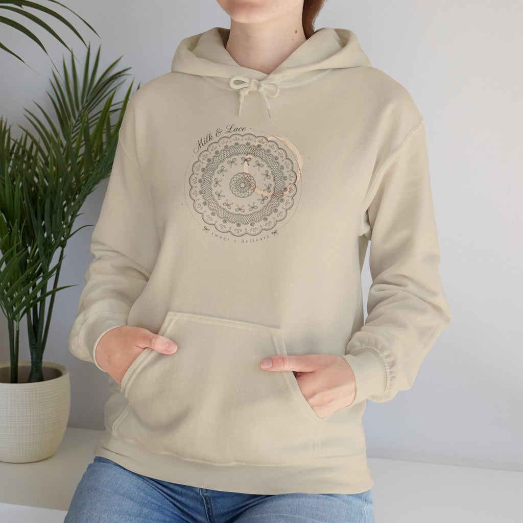 Mandala Coffee Stain Hoodie — Minimalist Boho Sweatshirt