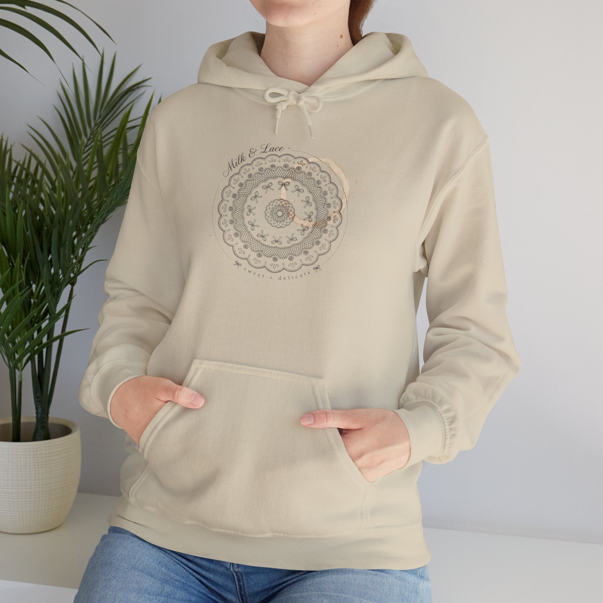 Mandala Coffee Stain Hoodie — Minimalist Boho Sweatshirt