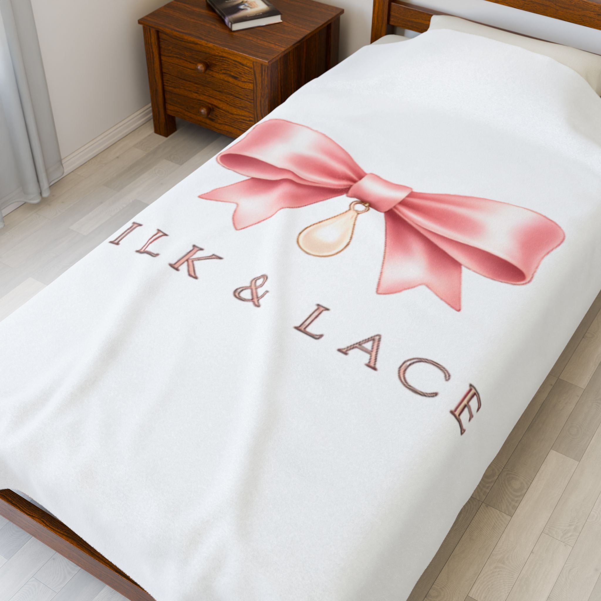 Velveteen Plush Blanket — Milk & Lace Pink Bow Baby Blanket