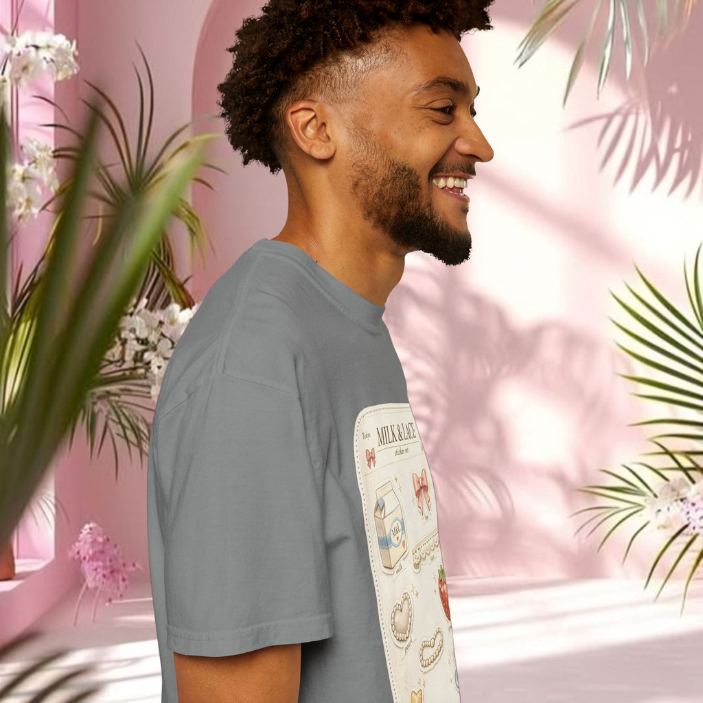 Milk & Lace Cute Pastel Sticker Tee — Strawberry Tea Graphic T-Shirt