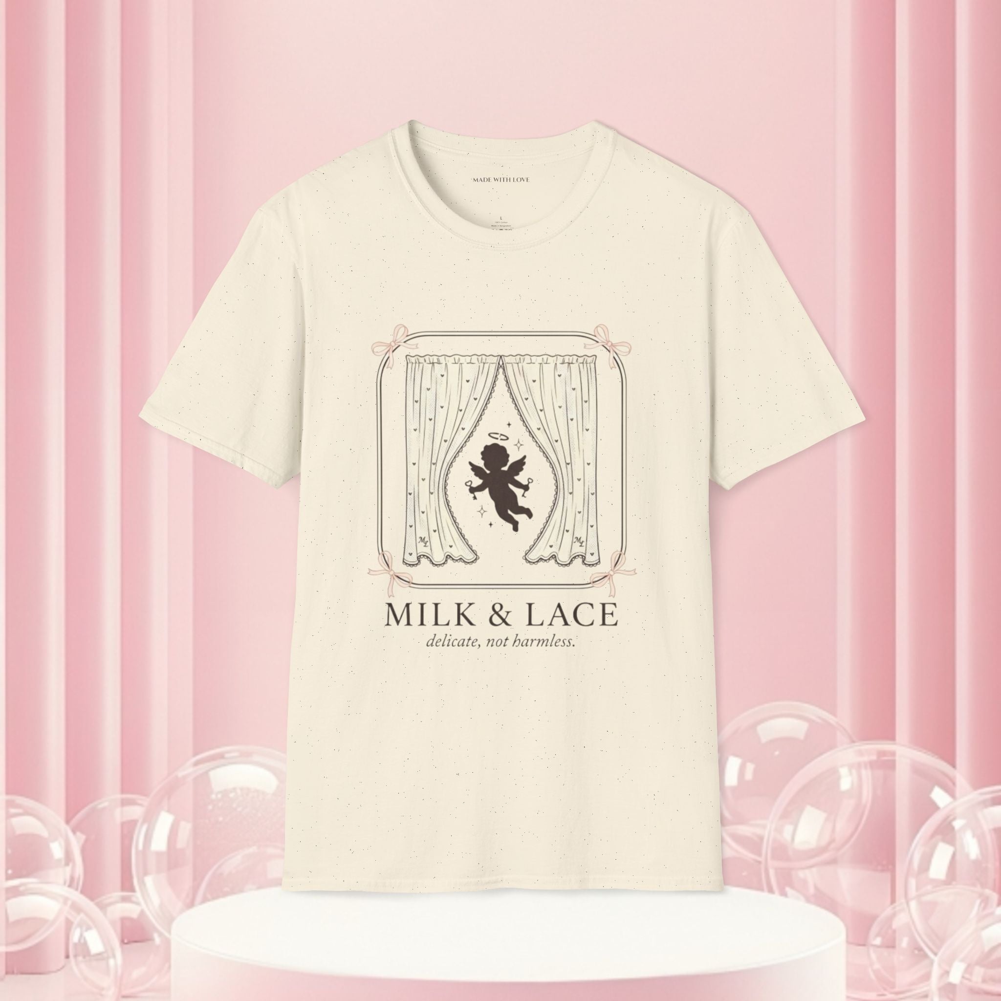 Milk & Lace Graphic T-Shirt — 'Handle With Desire' Vintage Cherub Design