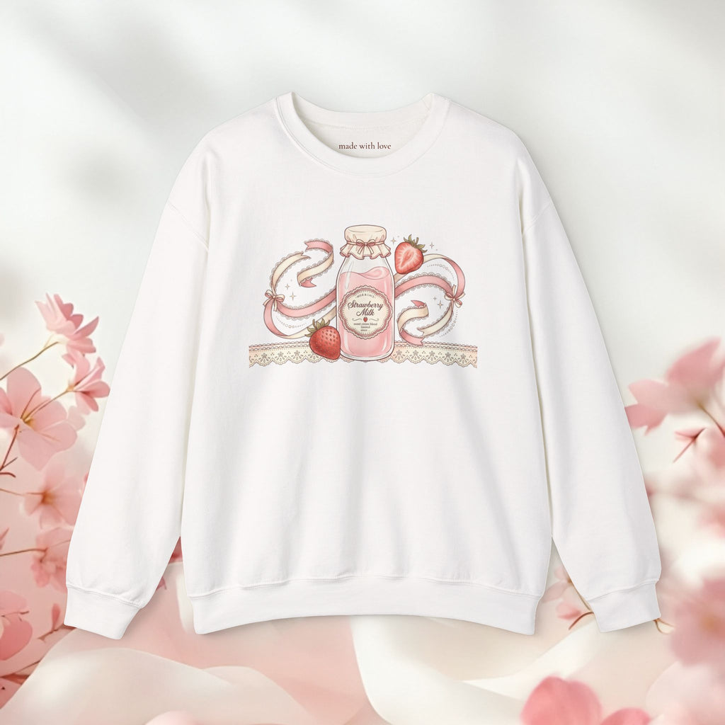 Strawberry Cream Crewneck Sweatshirt — Delicate Pastel Berry Design