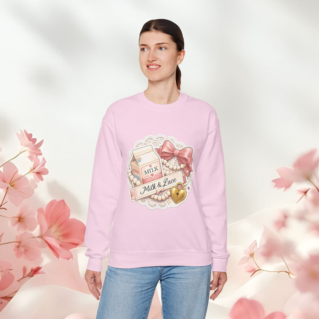 Milk & Lace Crewneck Sweatshirt — Cute Pastel Vintage Milk Carton Design