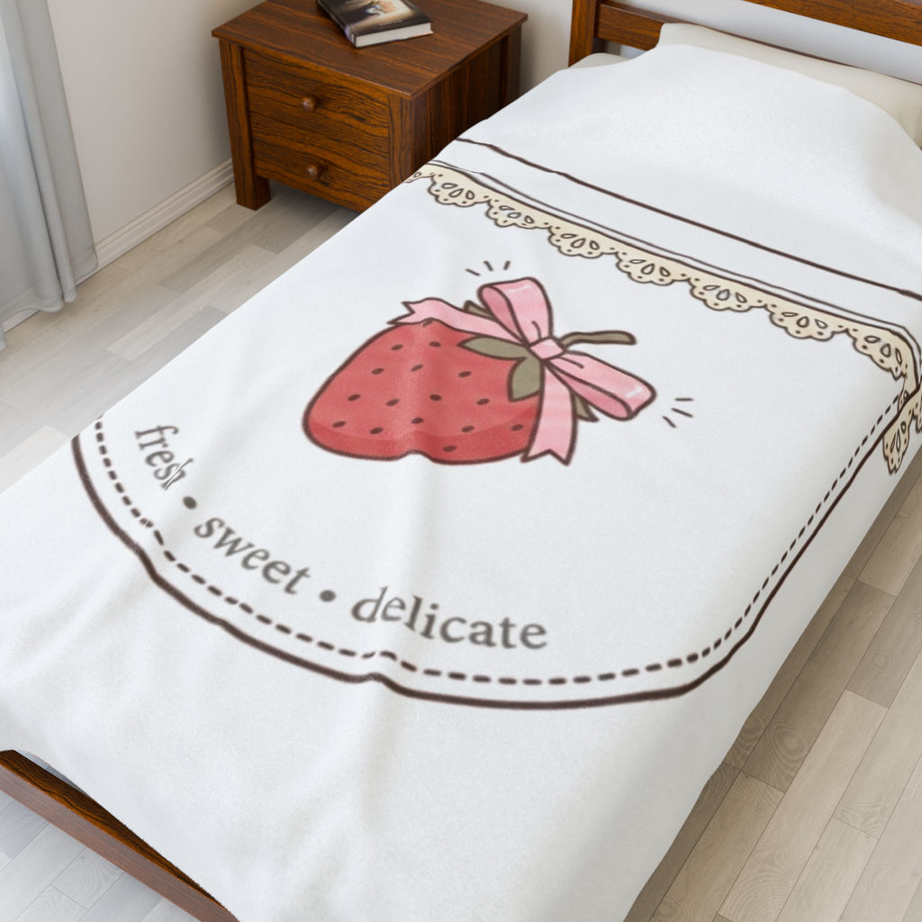 Strawberry Whimsy Velveteen Plush Blanket — Gentle, Whimsical Strawberry Design