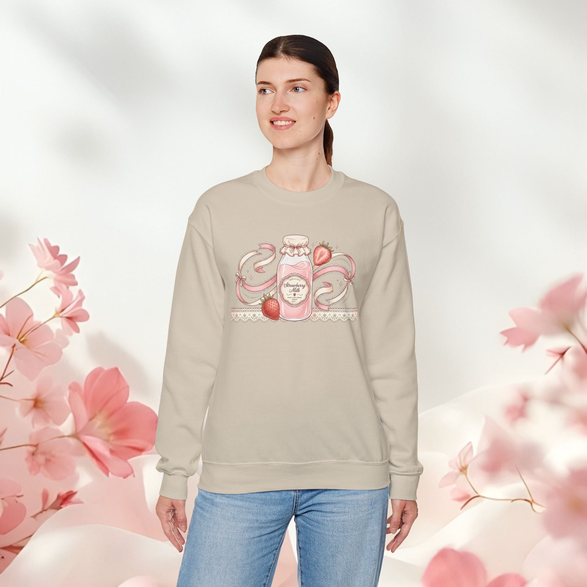 Strawberry Cream Crewneck Sweatshirt — Delicate Pastel Berry Design