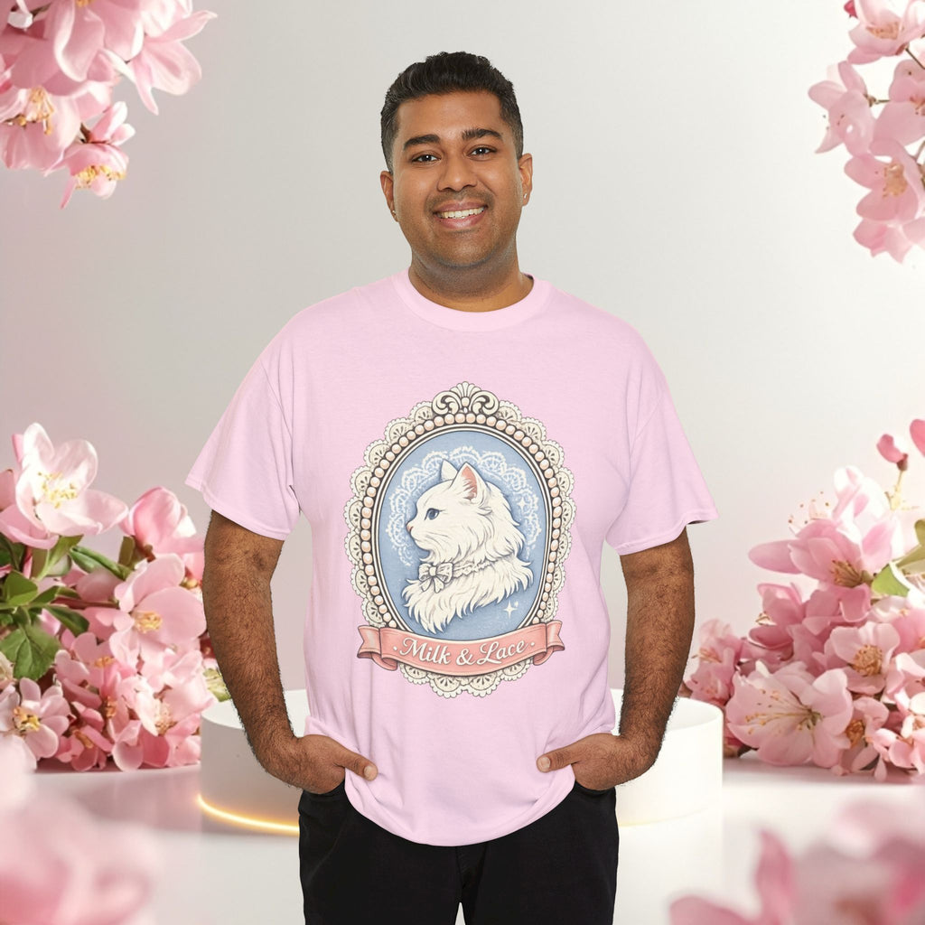 Cute Girly Cat T-Shirt — Soft Pastel Cat Graphic Tee for Cat Lovers