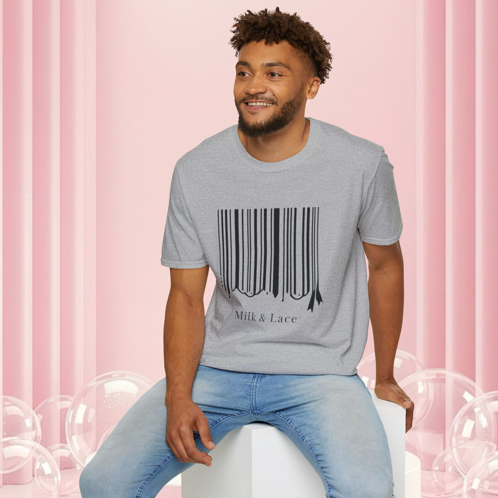 Milk & Lace Barcode Tee — “Delicate, Not Harmless.” Graphic T-Shirt
