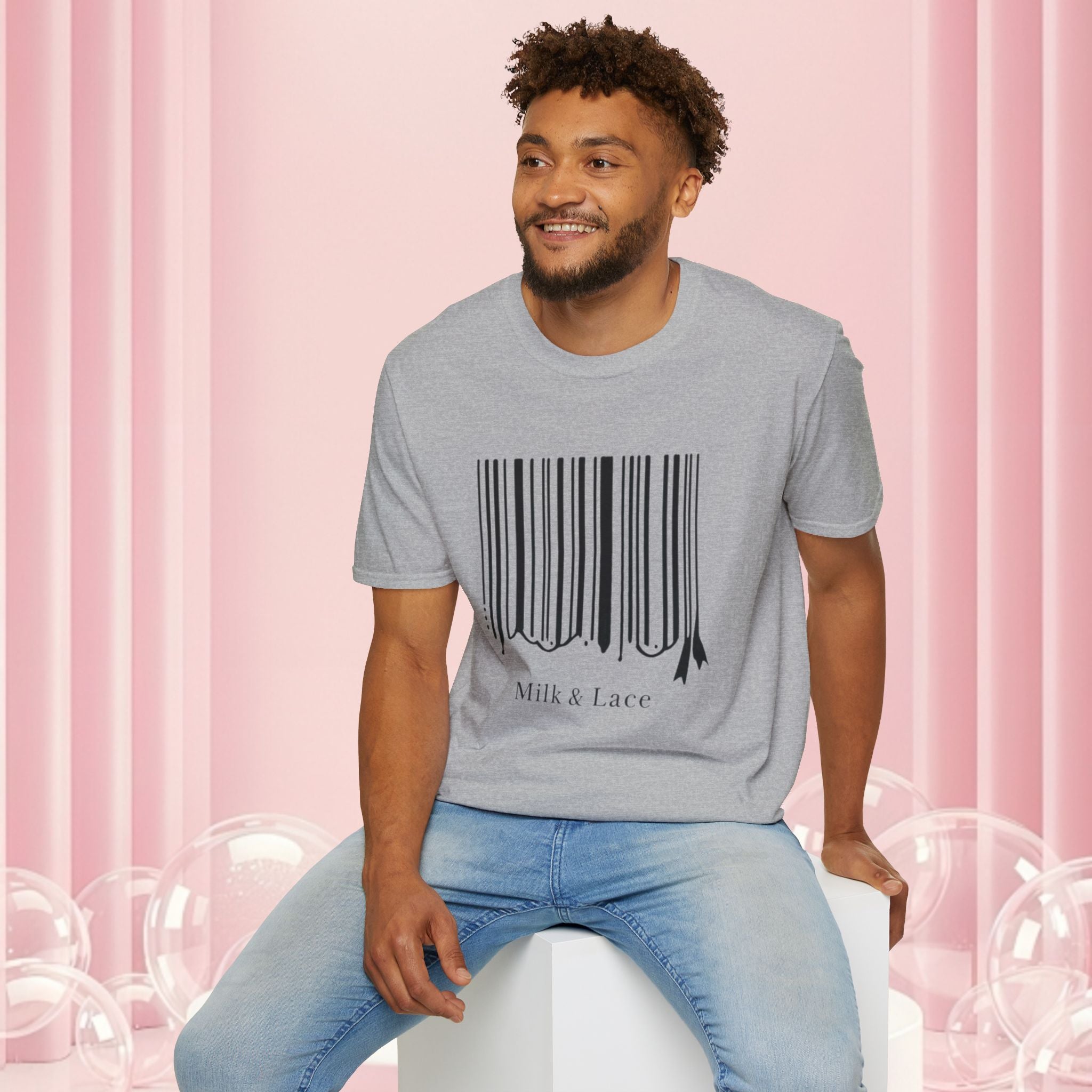 Milk & Lace Barcode Tee — “Delicate, Not Harmless.” Graphic T-Shirt