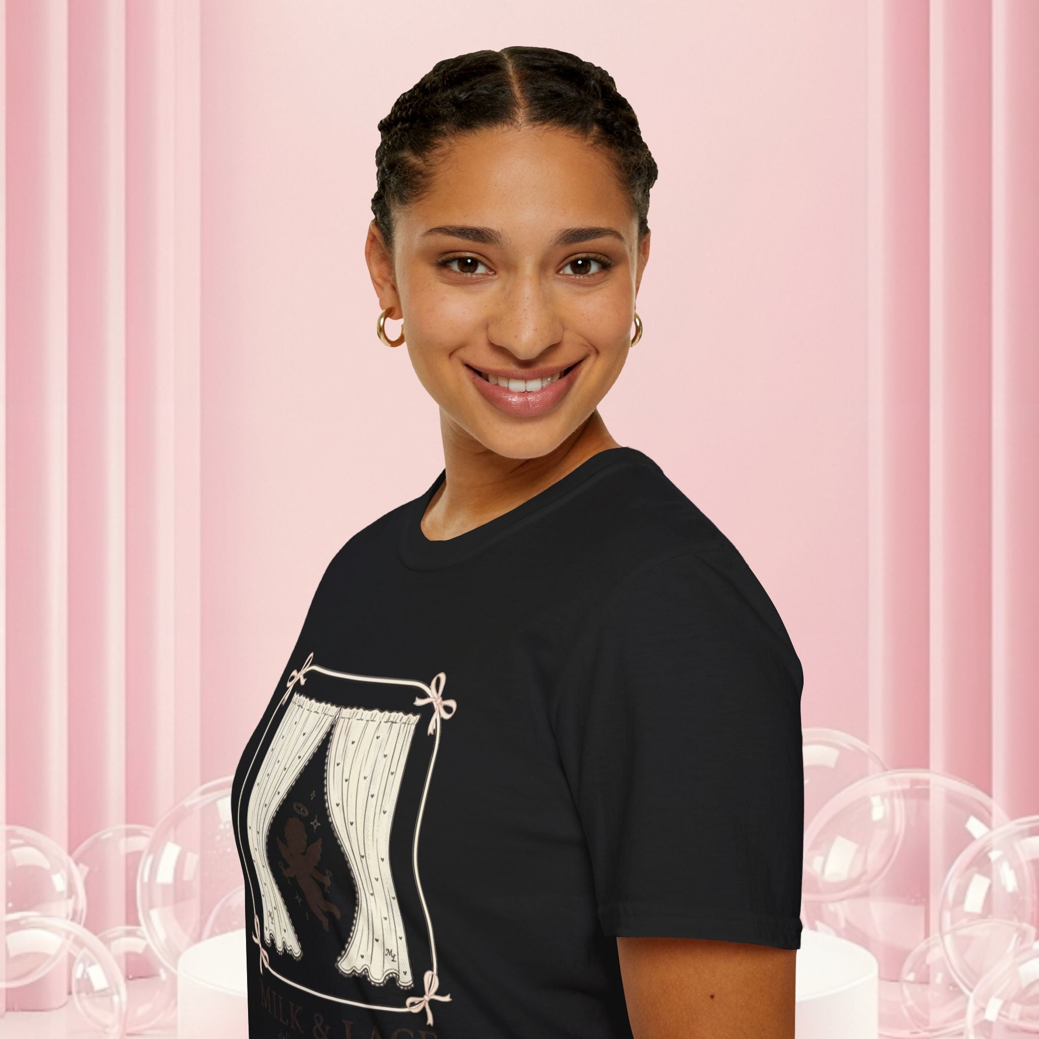 Milk & Lace Graphic T-Shirt — 'Handle With Desire' Vintage Cherub Design