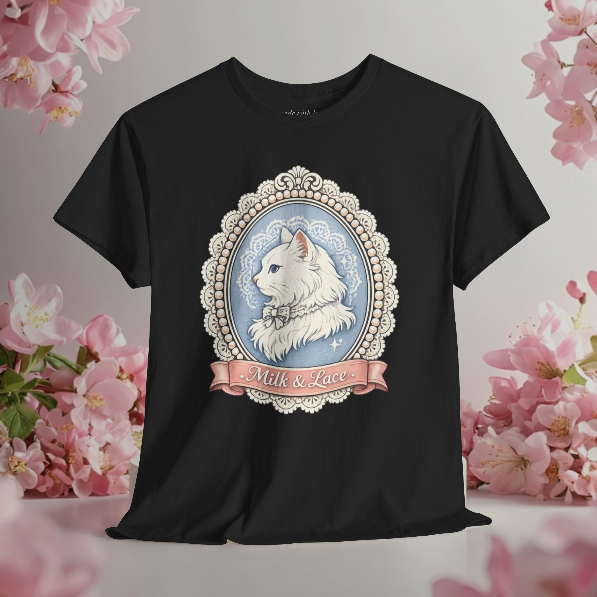 Cute Girly Cat T-Shirt — Soft Pastel Cat Graphic Tee for Cat Lovers