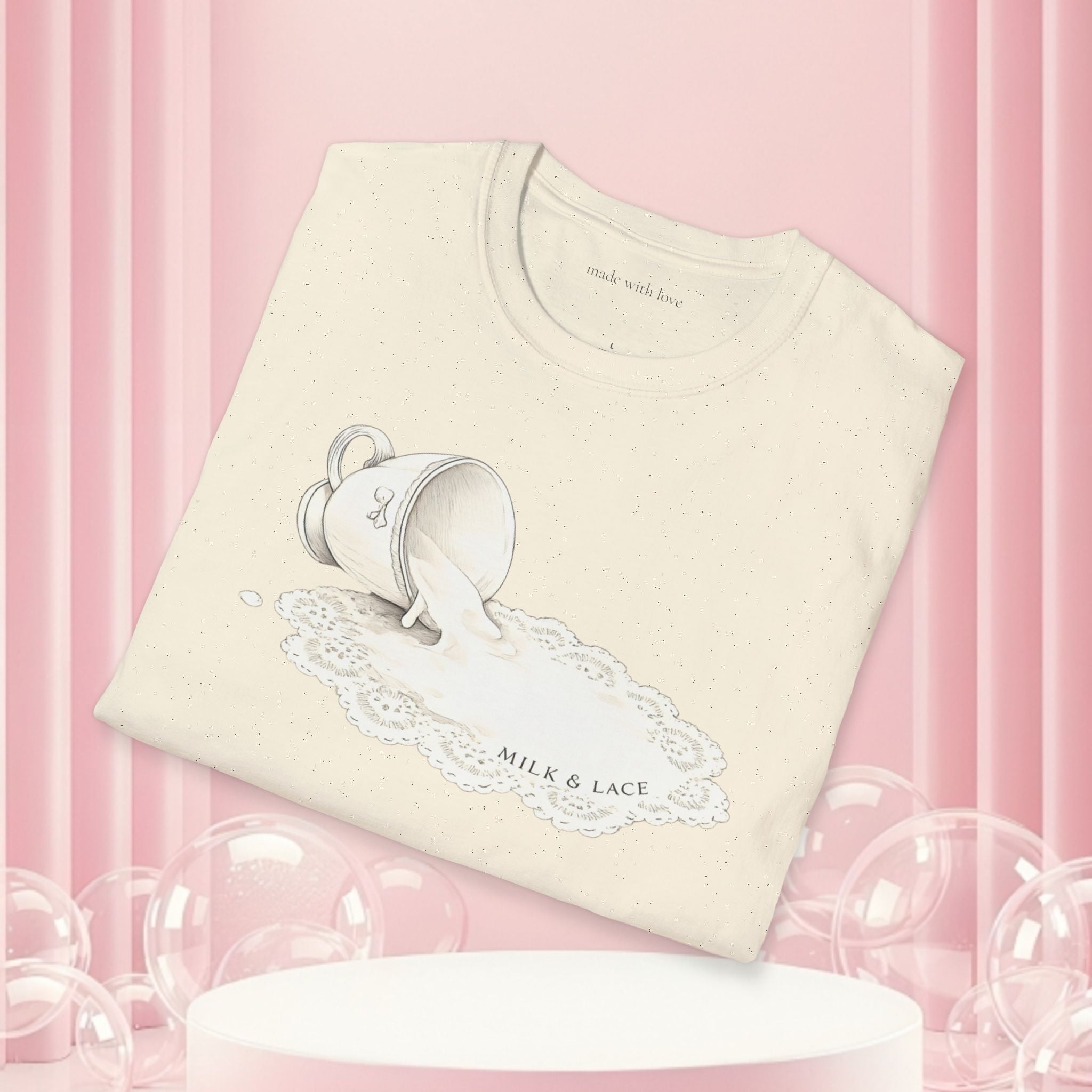 T-Shirt — Spilled Milk & Lace Graphic Tee ("Handle With Sweetness")