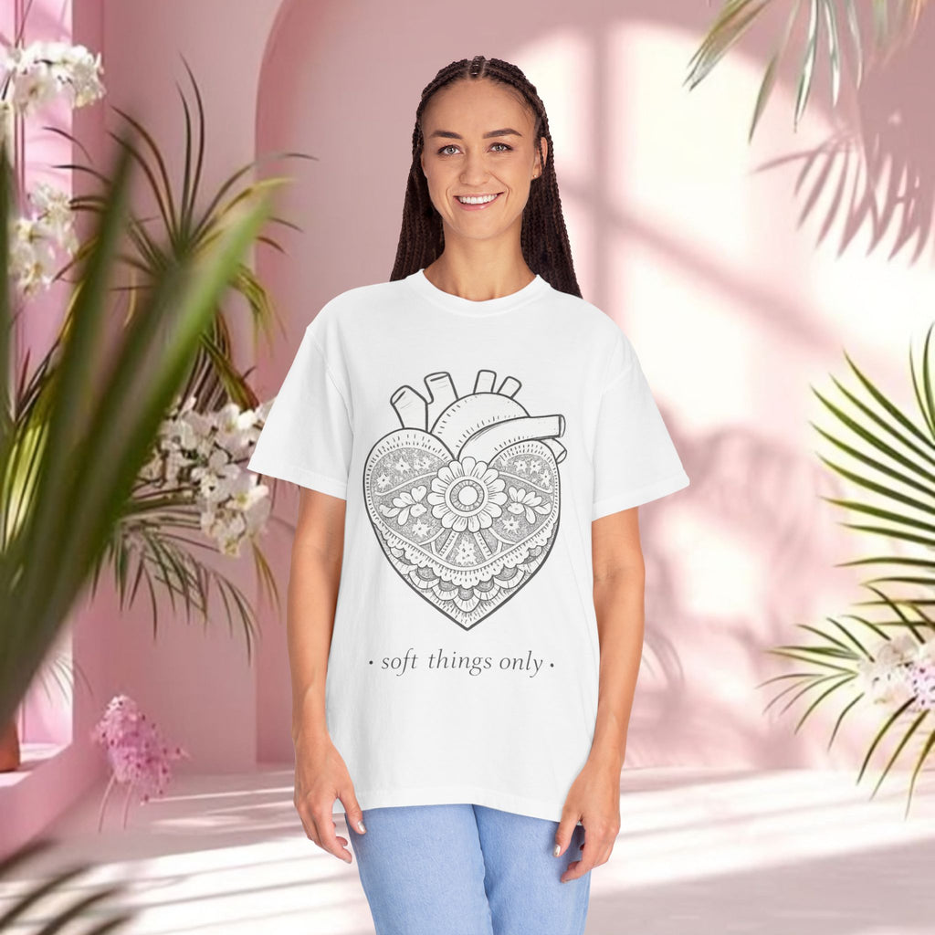 Lace Heart Anatomical Tee — "soft things only" Cotton T-Shirt