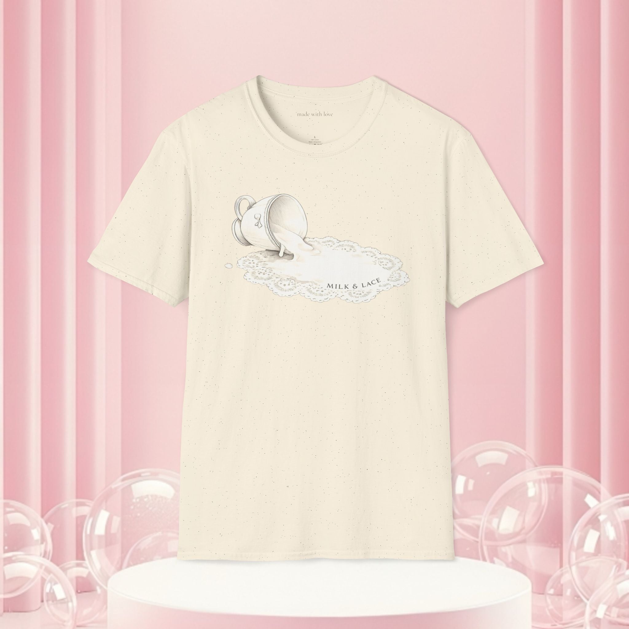 T-Shirt — Spilled Milk & Lace Graphic Tee ("Handle With Sweetness")