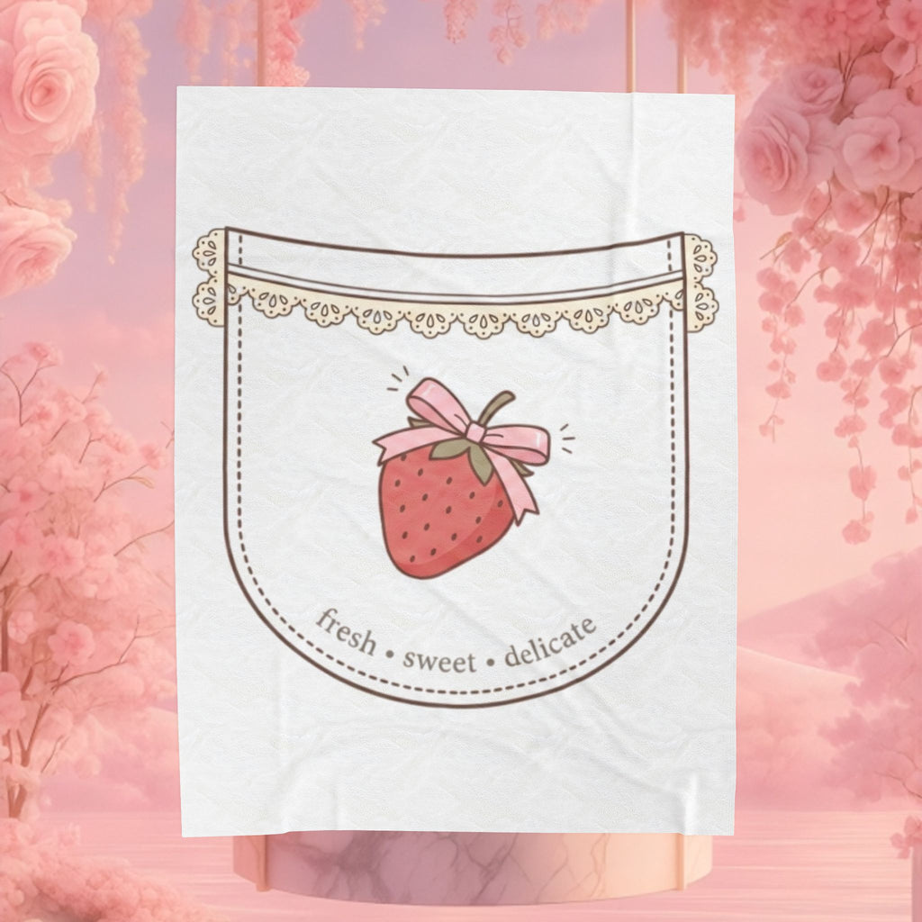 Strawberry Whimsy Velveteen Plush Blanket — Gentle, Whimsical Strawberry Design