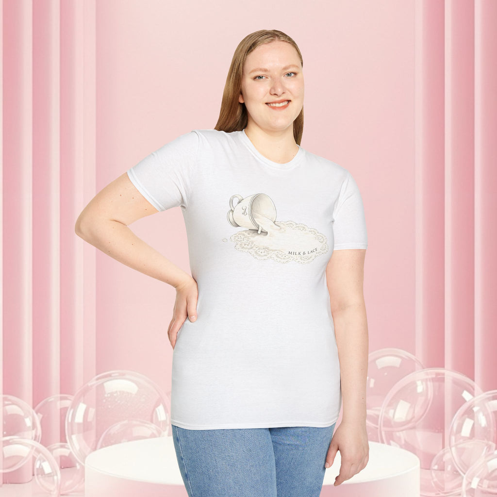 T-Shirt — Spilled Milk & Lace Graphic Tee ("Handle With Sweetness")