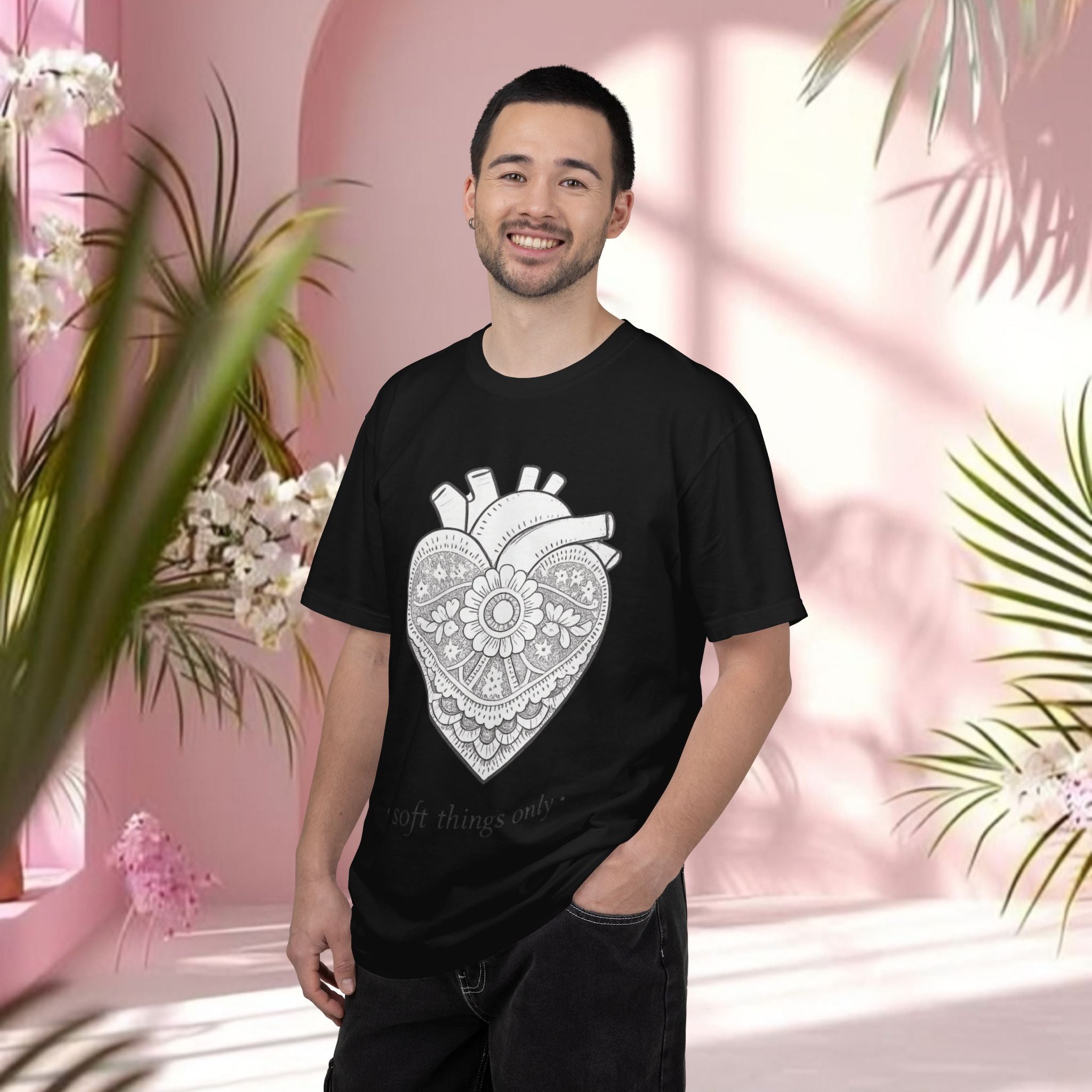Lace Heart Anatomical Tee — "soft things only" Cotton T-Shirt