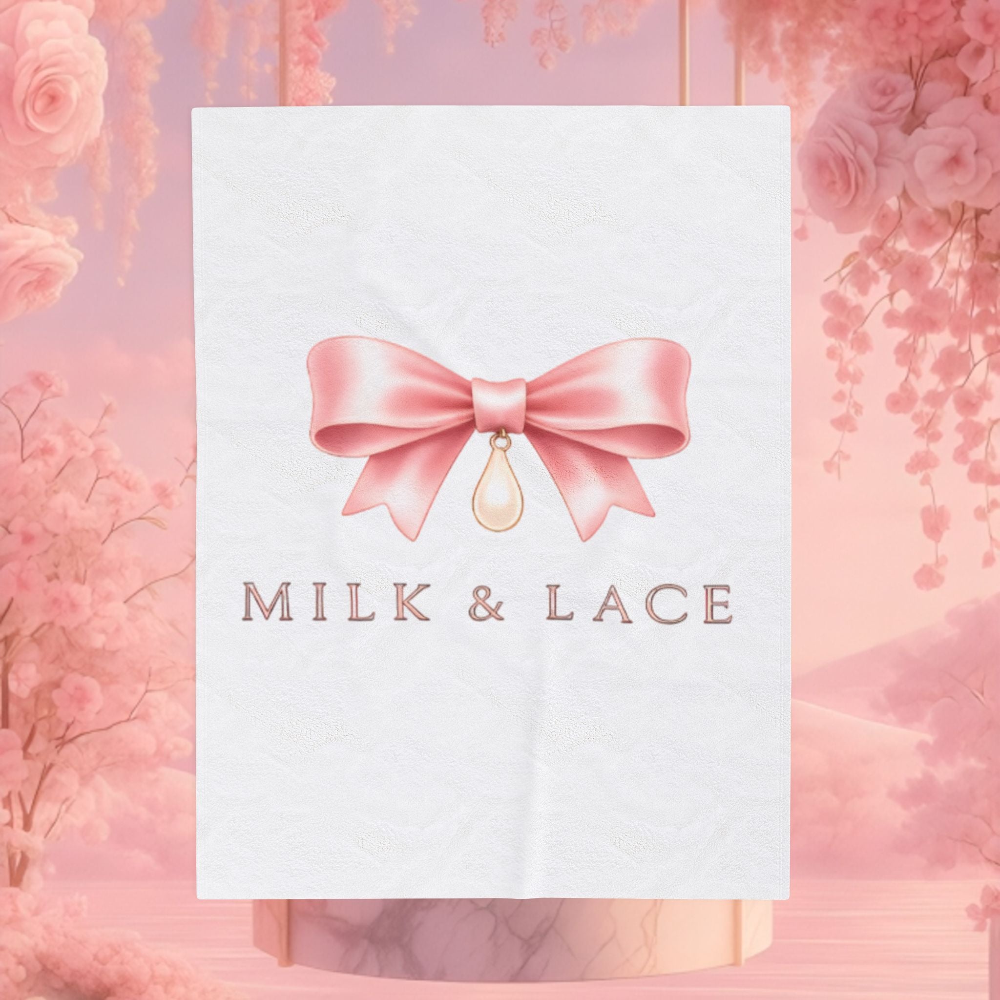 Velveteen Plush Blanket — Milk & Lace Pink Bow Baby Blanket