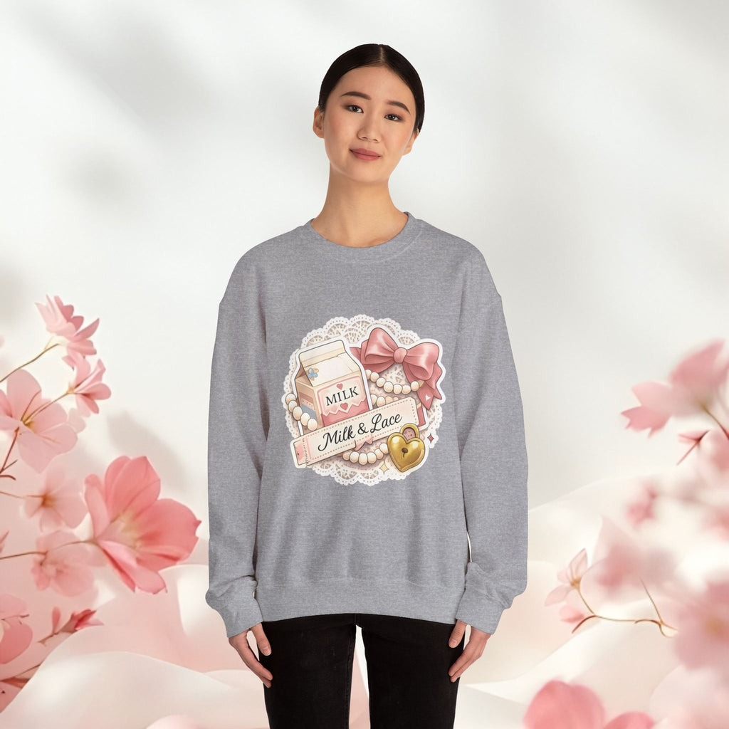 Milk & Lace Crewneck Sweatshirt — Cute Pastel Vintage Milk Carton Design