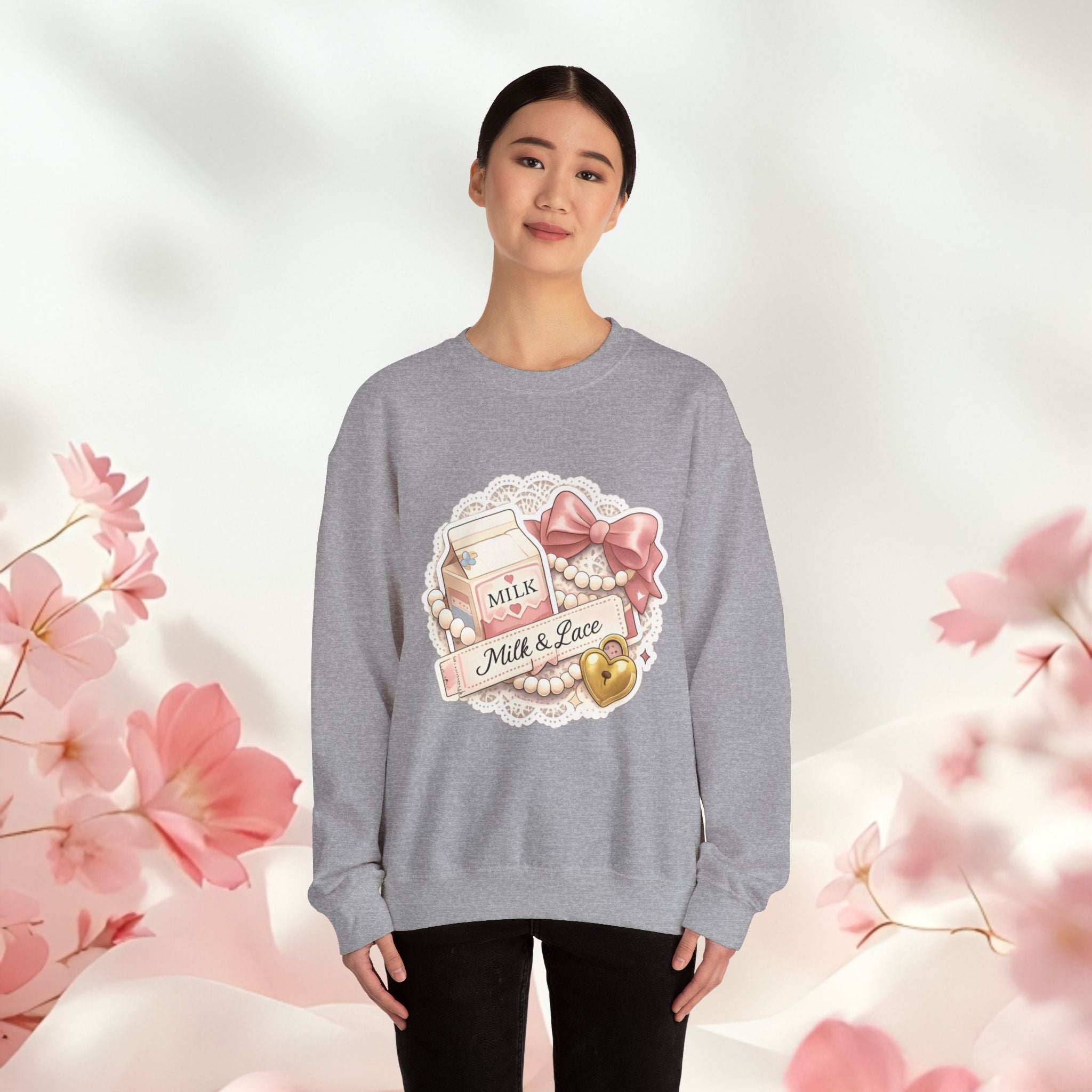 Milk & Lace Crewneck Sweatshirt — Cute Pastel Vintage Milk Carton Design