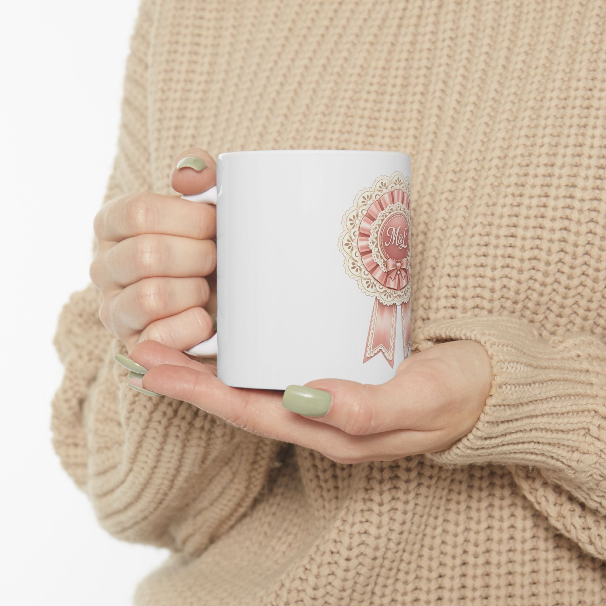 Pink Delicate Monogram Ceramic Mug — Personalized Initial Coffee Cup (11oz, 15oz)