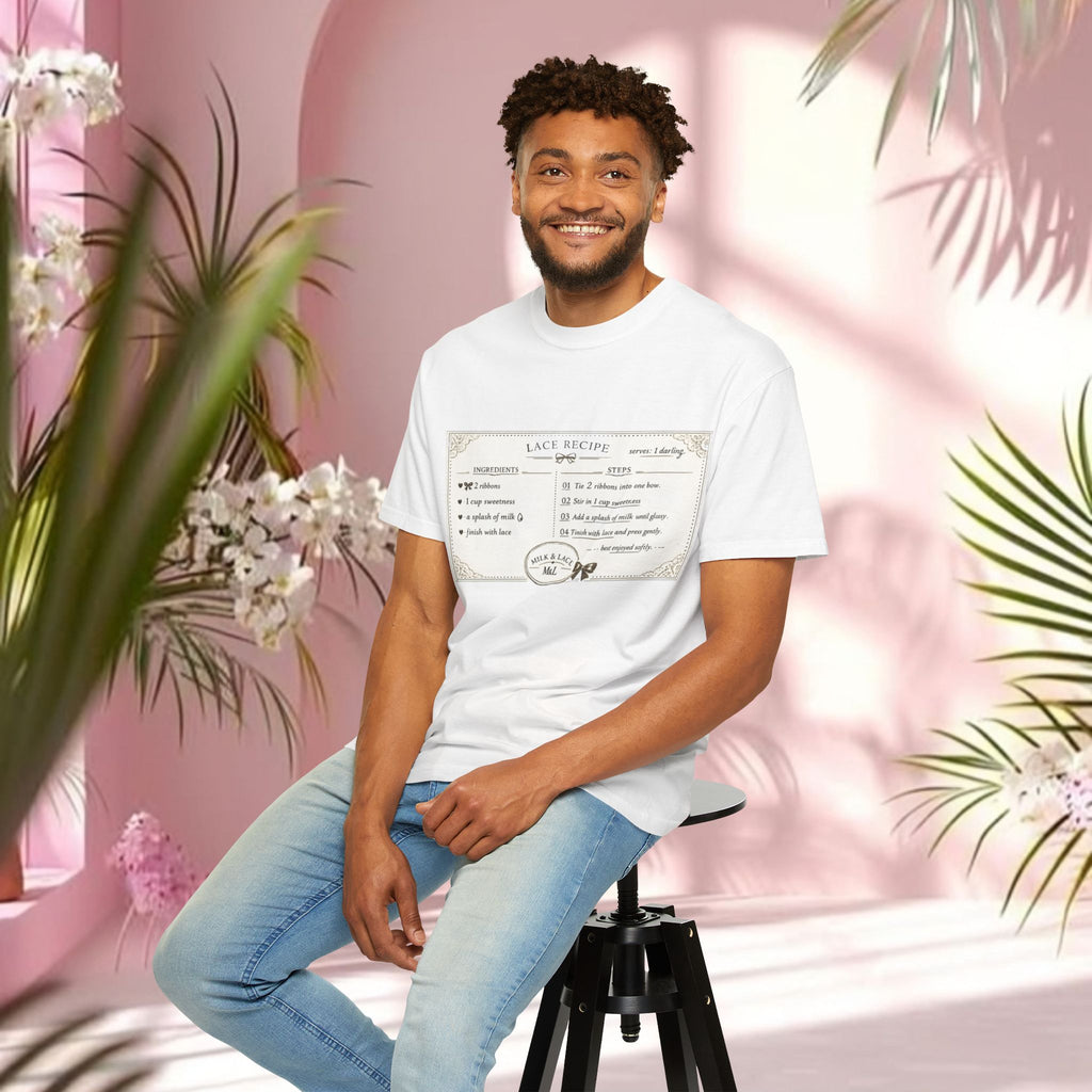 Lace Recipe Graphic T‑Shirt — “sweet + soft + delicate” Vintage Recipe Tee