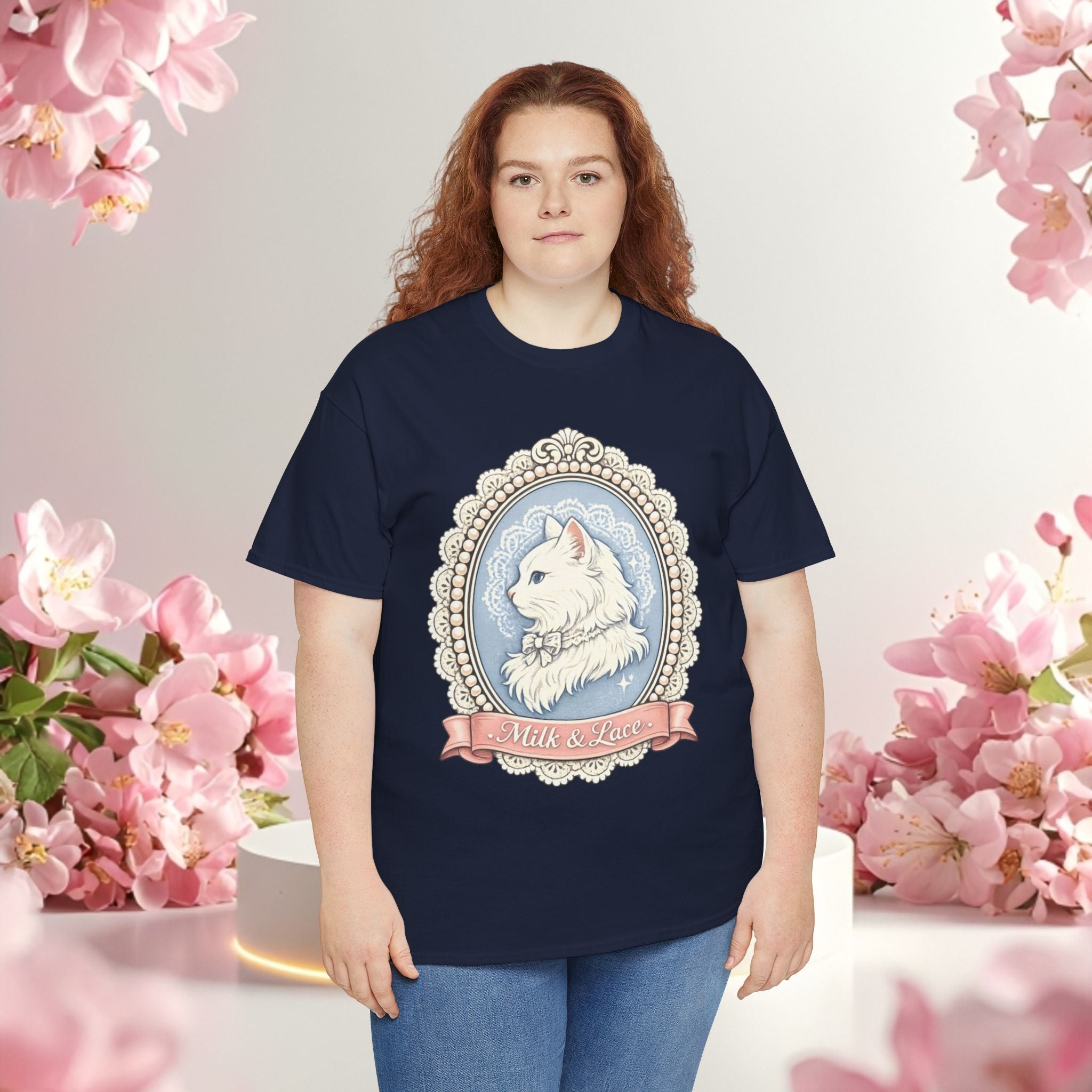 Cute Girly Cat T-Shirt — Soft Pastel Cat Graphic Tee for Cat Lovers