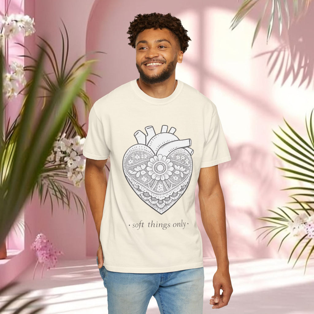 Lace Heart Anatomical Tee — "soft things only" Cotton T-Shirt
