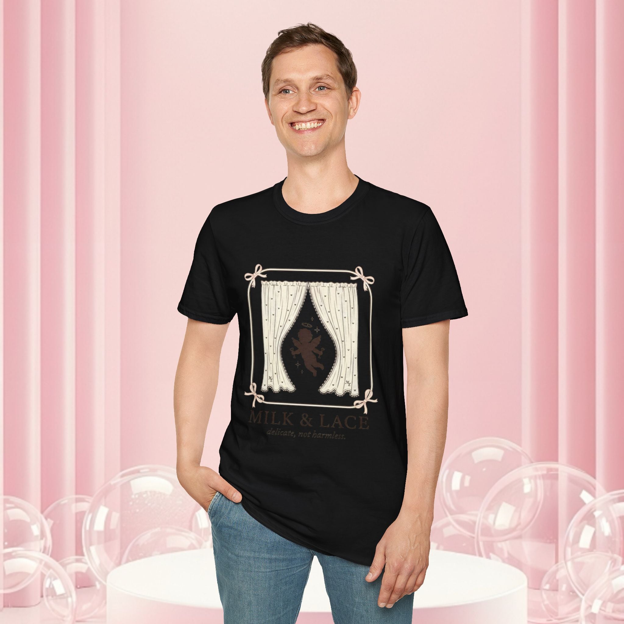 Milk & Lace Graphic T-Shirt — 'Handle With Desire' Vintage Cherub Design