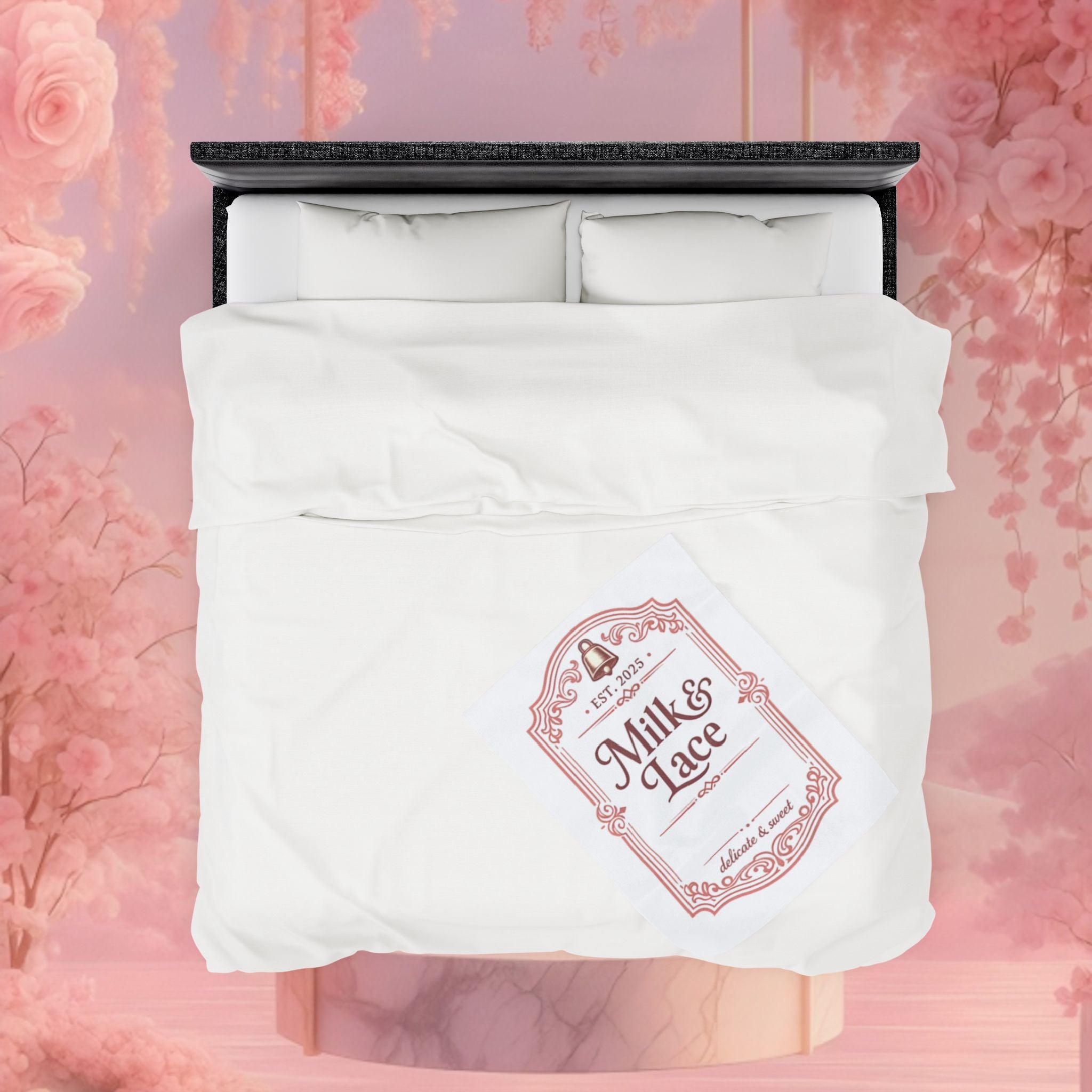 Velveteen Plush Blanket — "Milk & Lace" Vintage Label Cozy Throw