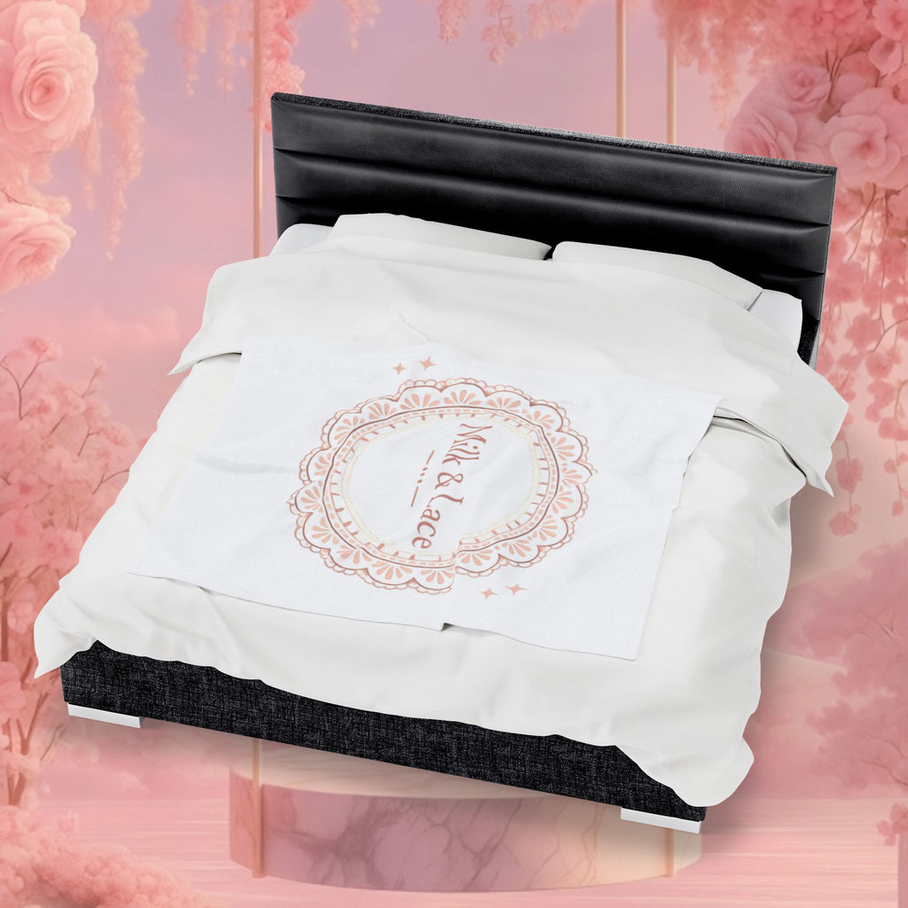 Velveteen Plush Blanket — "Milk & Lace" Soft Decorative Throw for Cozy Bedrooms, Gift for Her