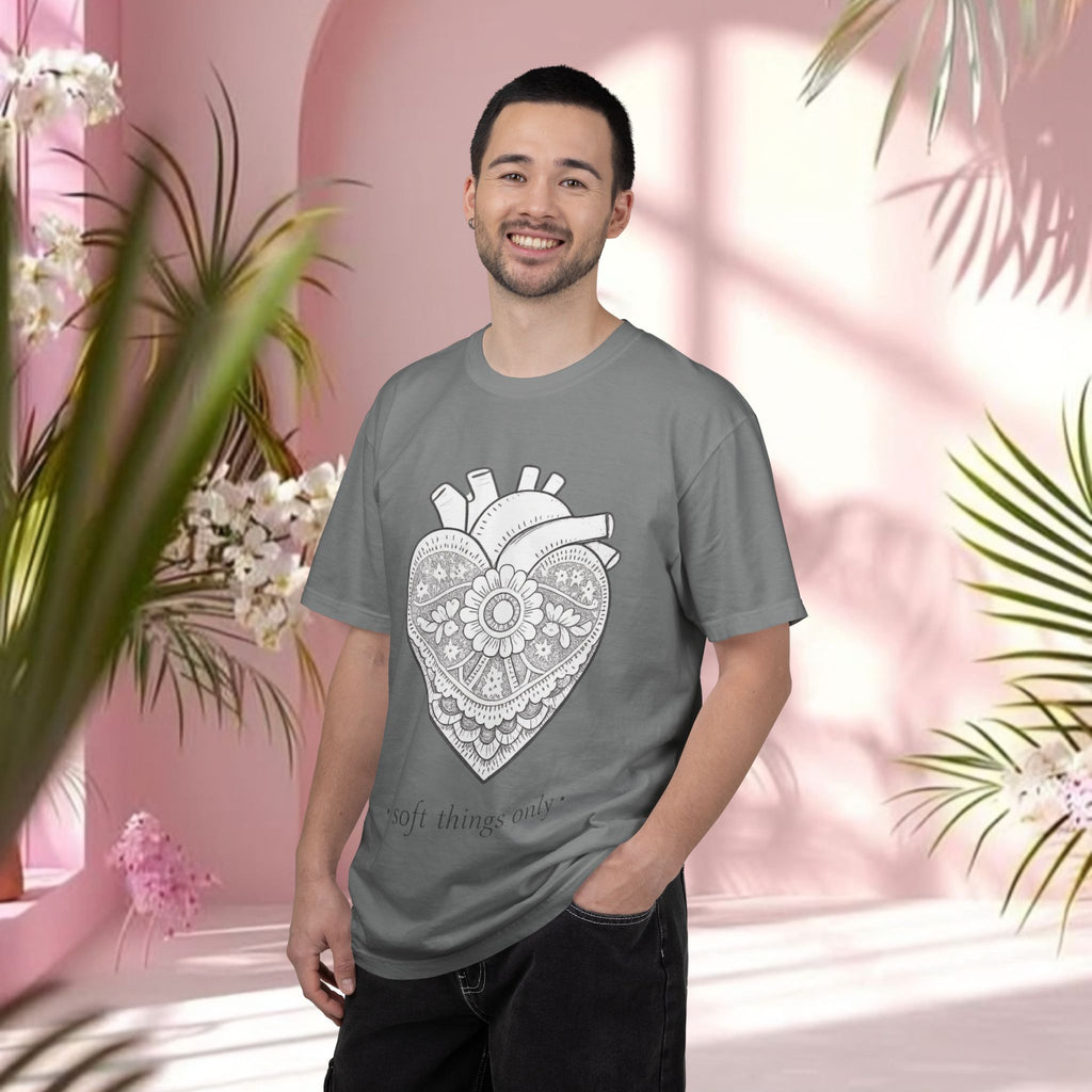 Lace Heart Anatomical Tee — "soft things only" Cotton T-Shirt