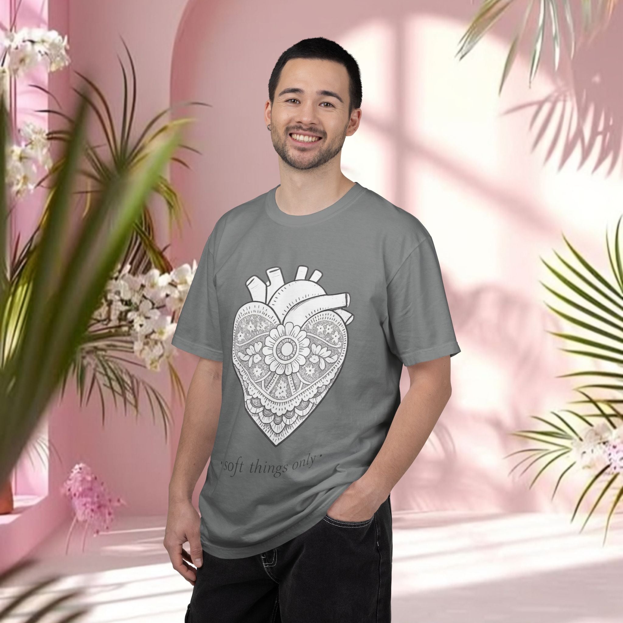 Lace Heart Anatomical Tee — "soft things only" Cotton T-Shirt