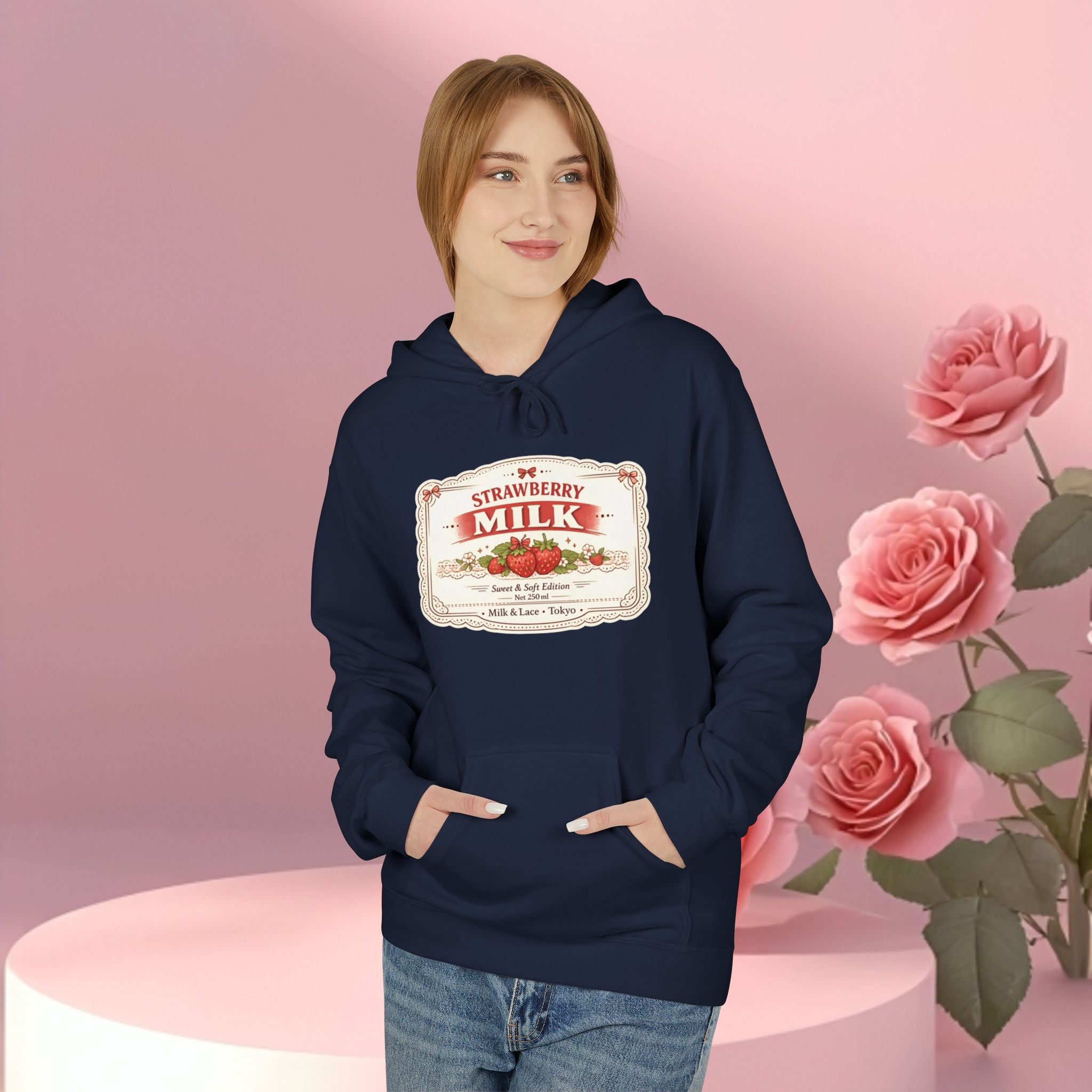 Strawberry Milk Label Hoodie — Vintage Farmhouse Graphic Sweatshirt