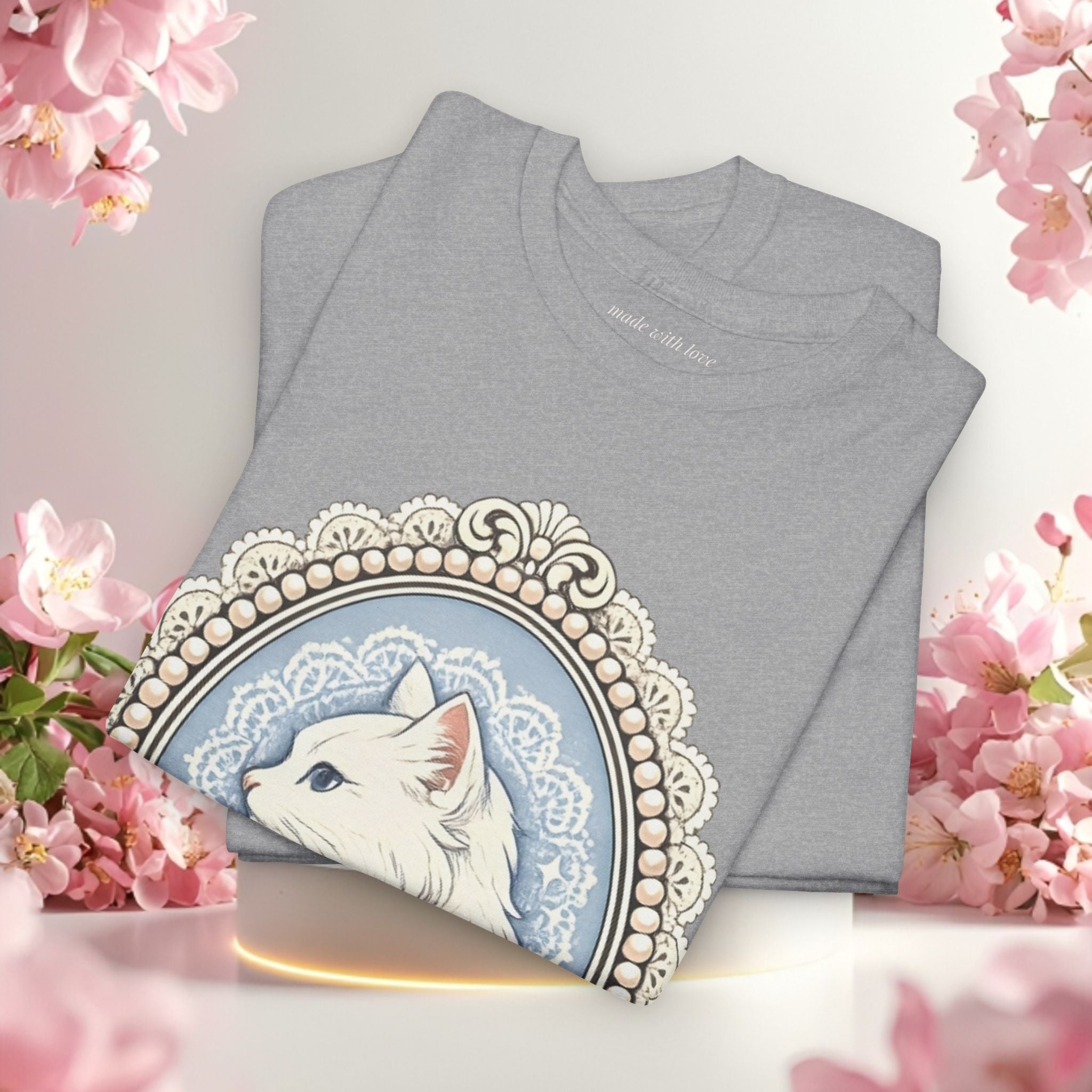 Cute Girly Cat T-Shirt — Soft Pastel Cat Graphic Tee for Cat Lovers