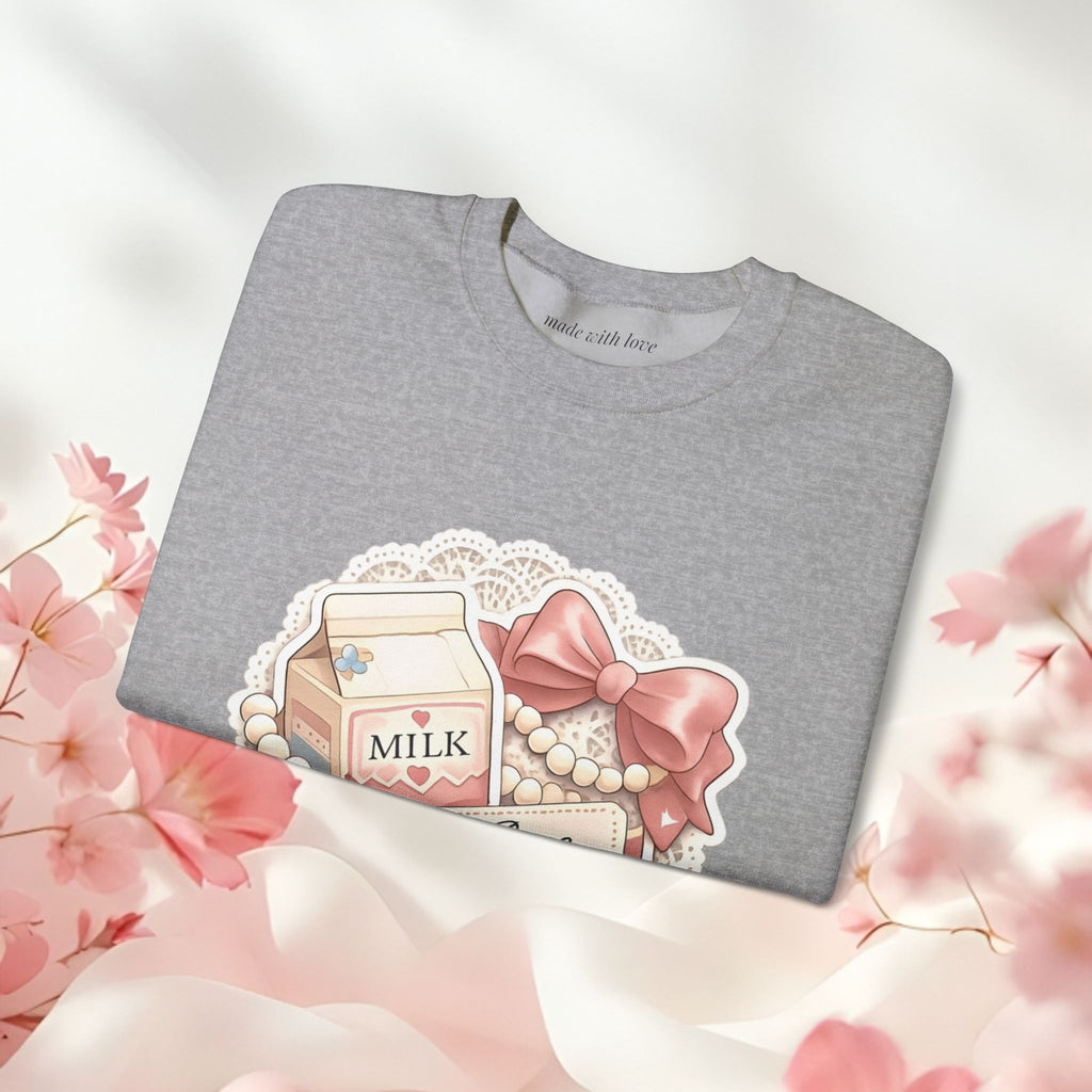 Milk & Lace Crewneck Sweatshirt — Cute Pastel Vintage Milk Carton Design