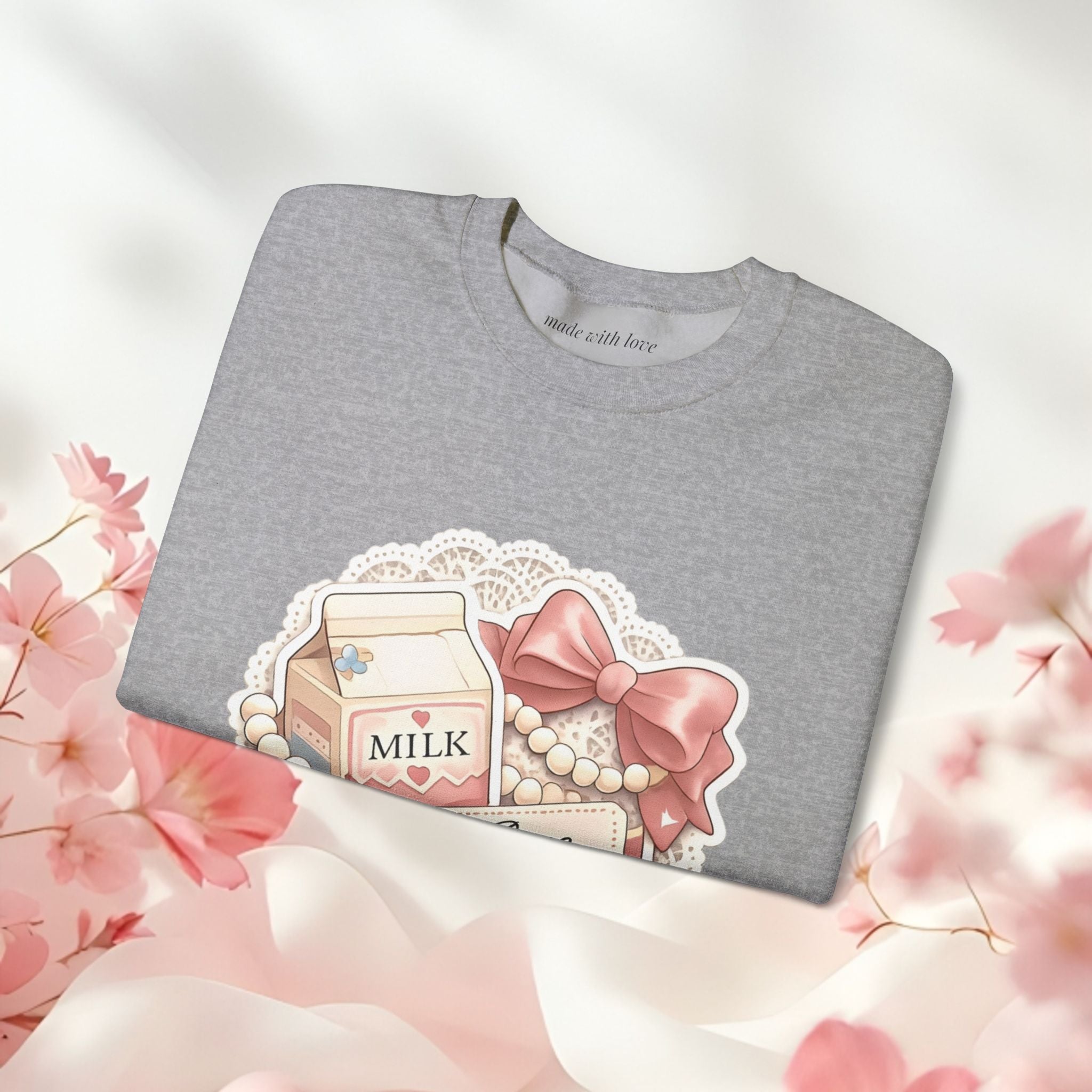 Milk & Lace Crewneck Sweatshirt — Cute Pastel Vintage Milk Carton Design