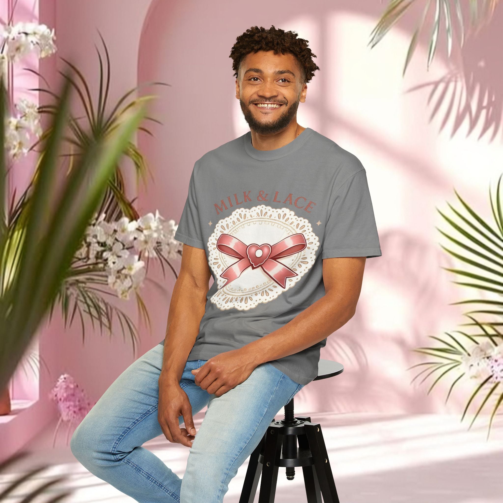 Milk & Lace Graphic T-Shirt — 'Soft Things Only' Romantic Bow Tee