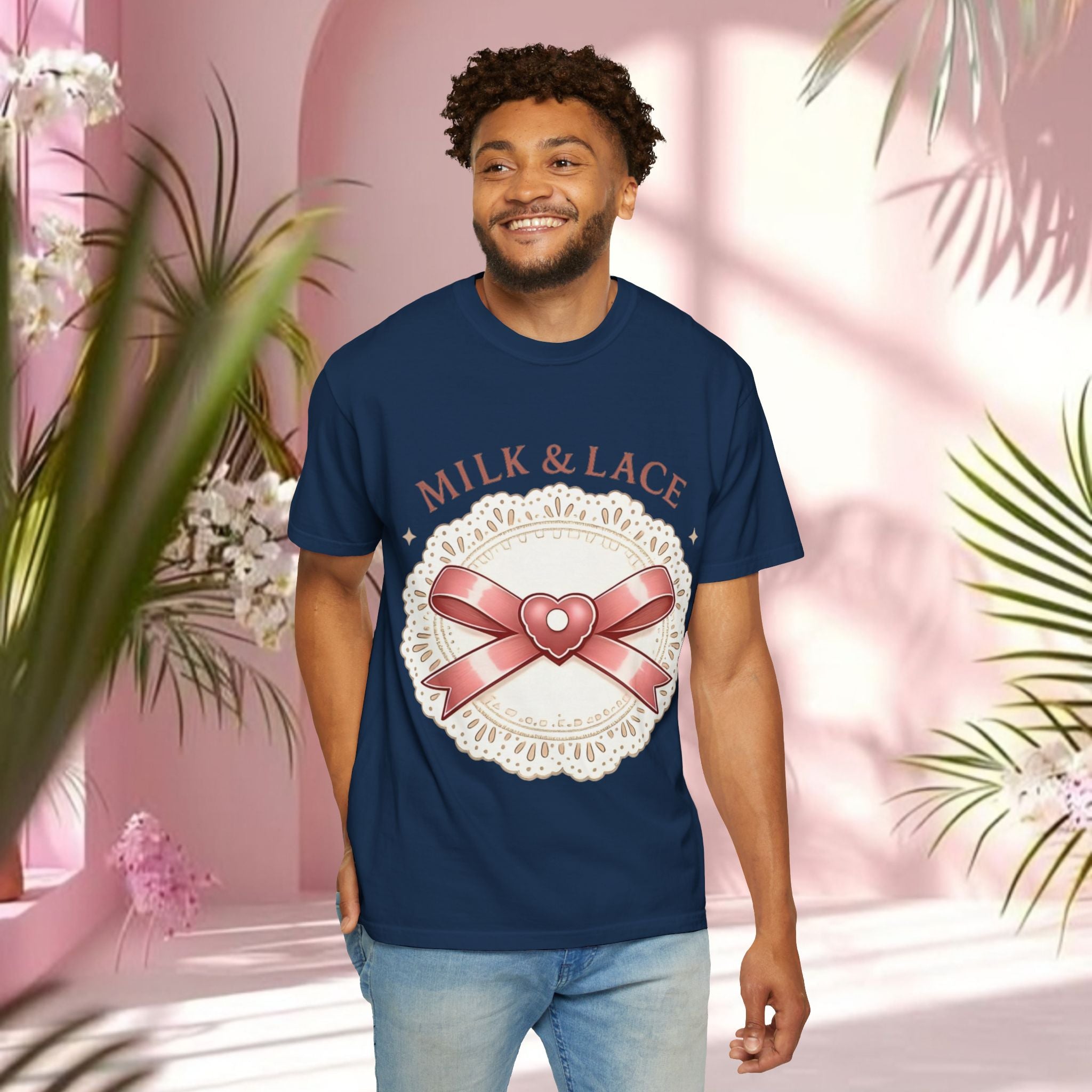 Milk & Lace Graphic T-Shirt — 'Soft Things Only' Romantic Bow Tee